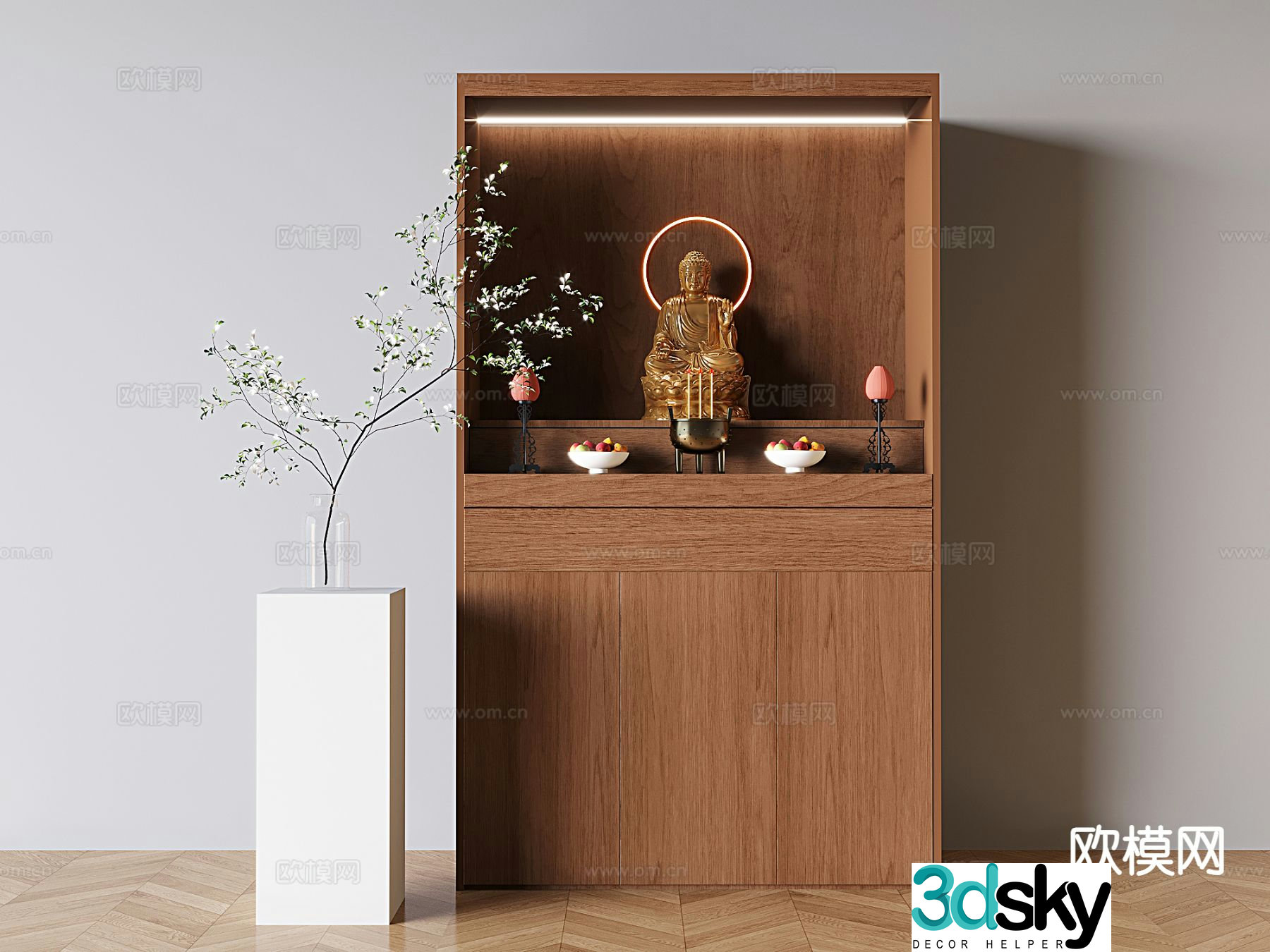 New Chinese style Buddhist niche offering table incense burner 3D model