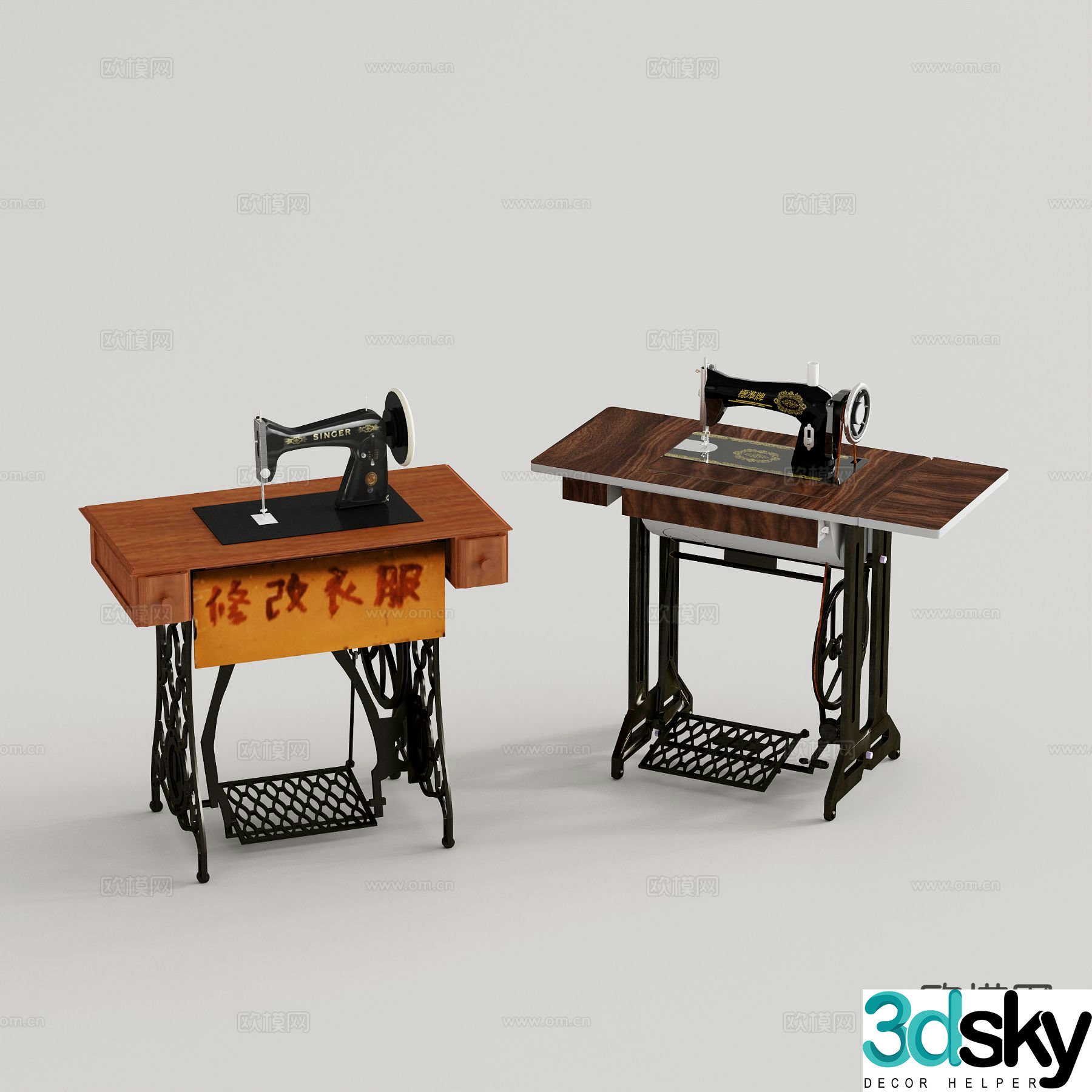 Old sewing machine pedal sewing machine 3d model