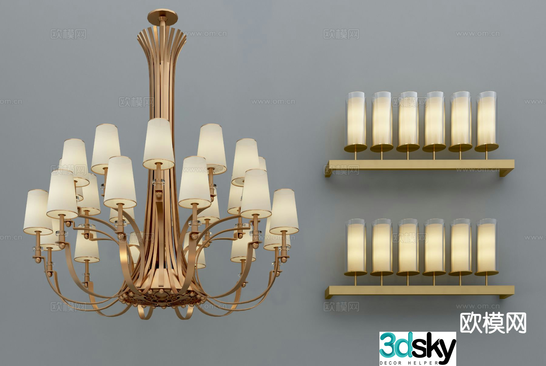 New Chinese style multi-head chandelier 3d model