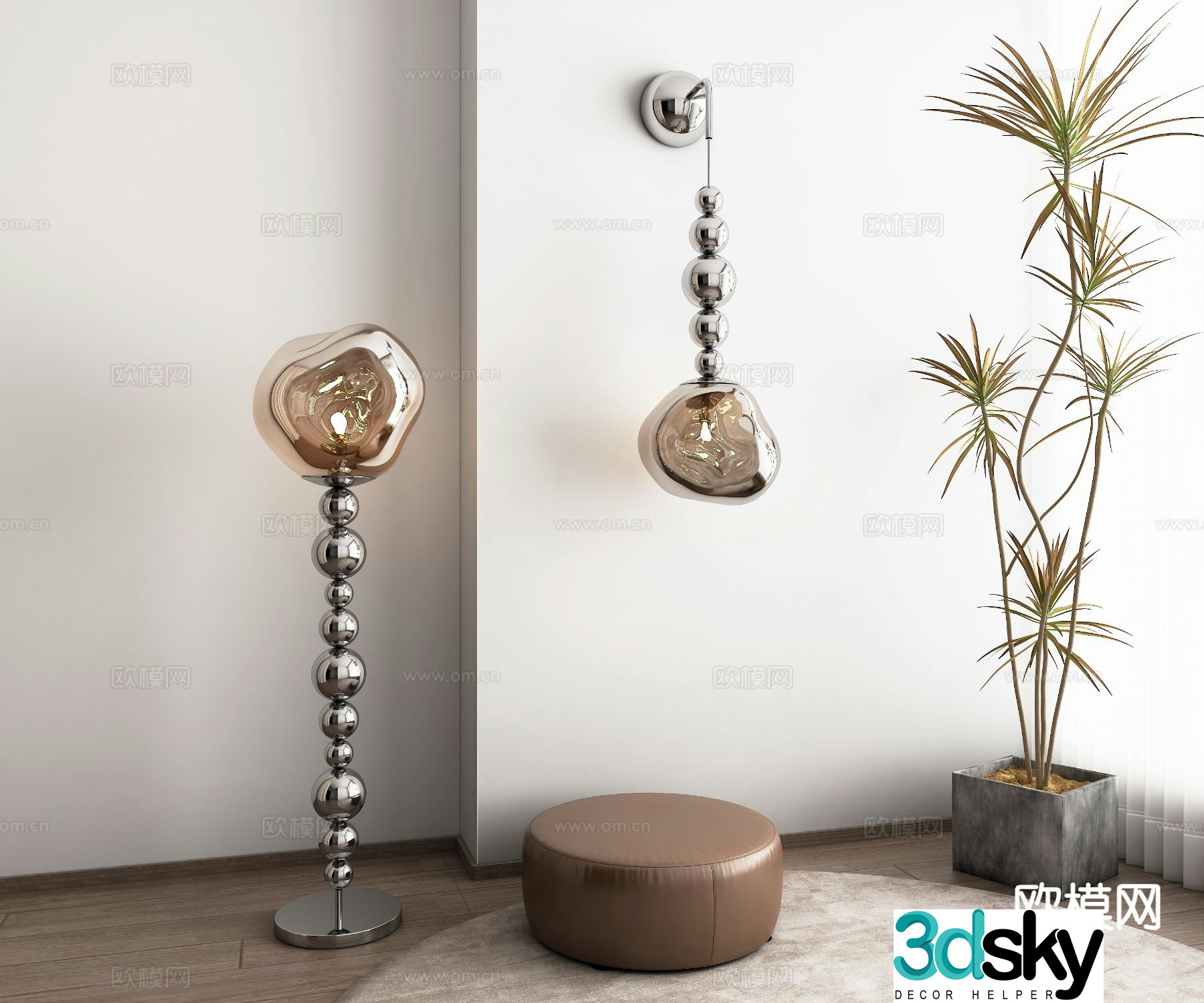 Silver floor lamp wall lamp 3d model
