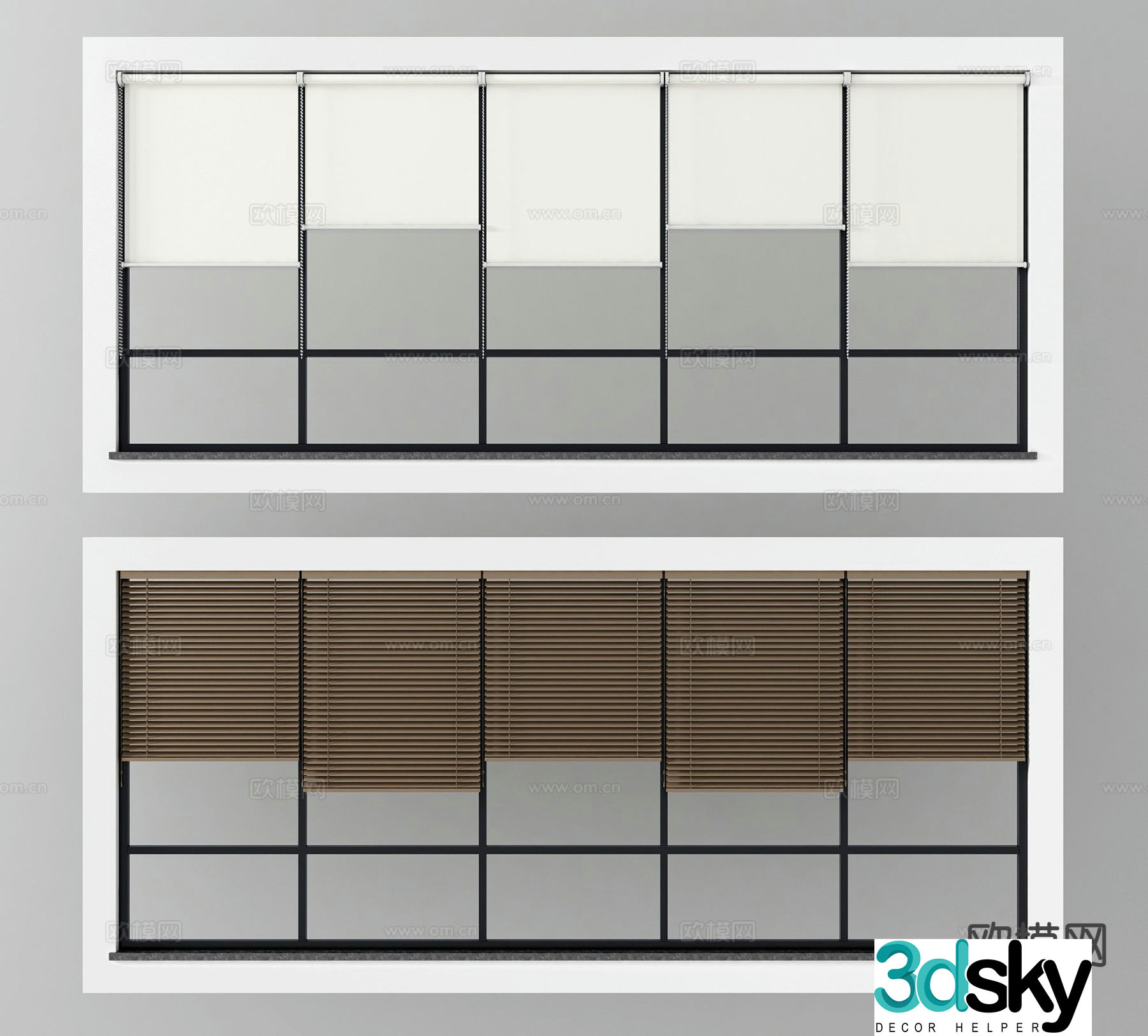 Modern floor-to-ceiling windows curtains 3d model