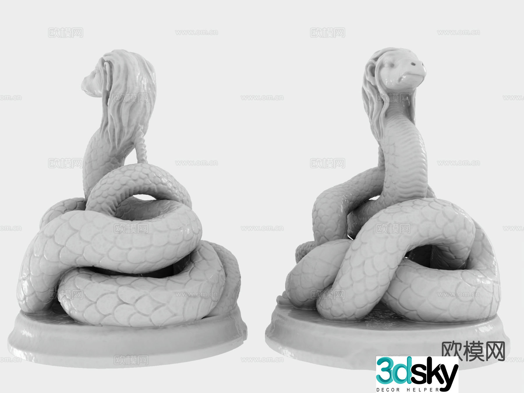 3d model of human head and snake body sculpture