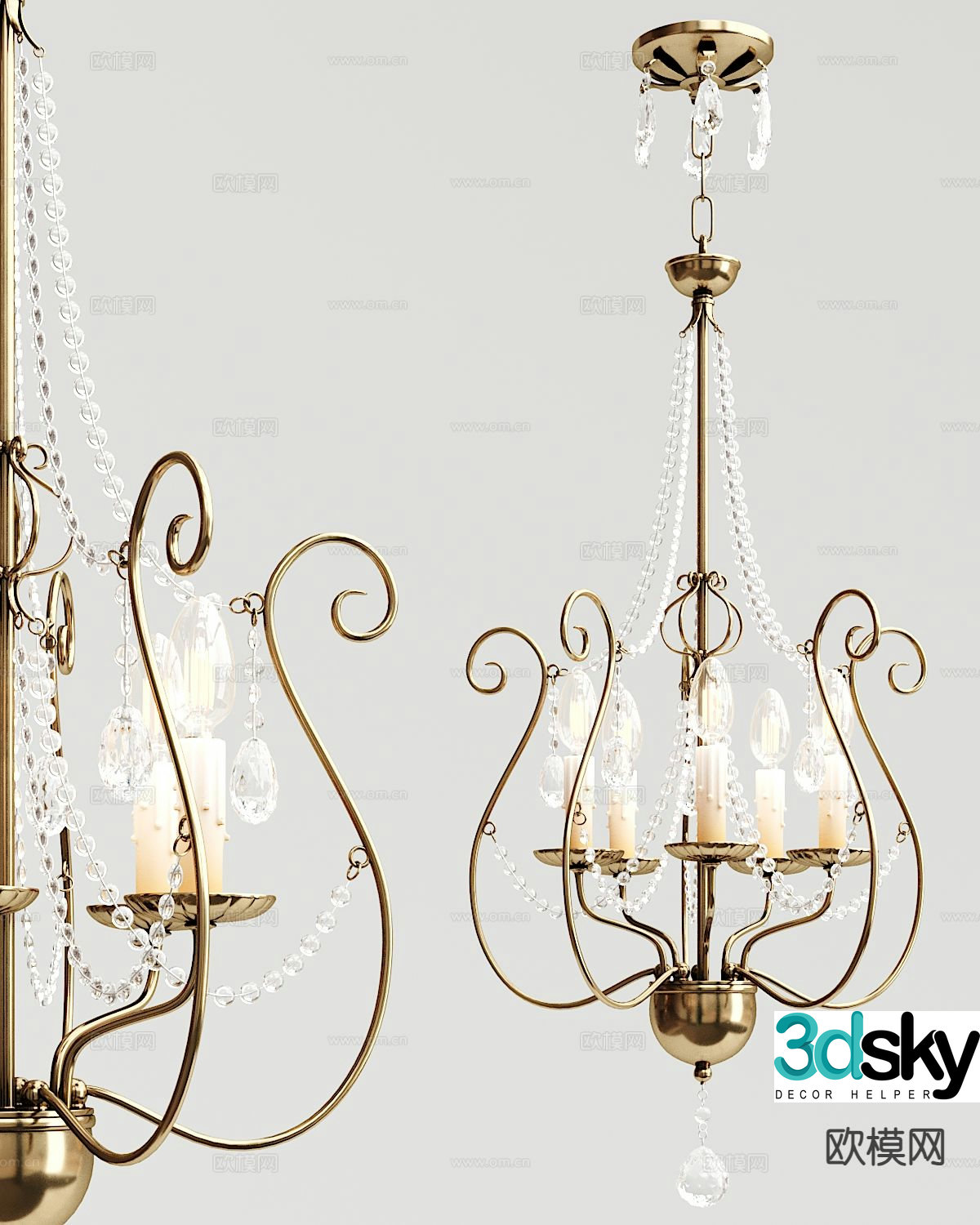 European style candlestick chandelier 3d model