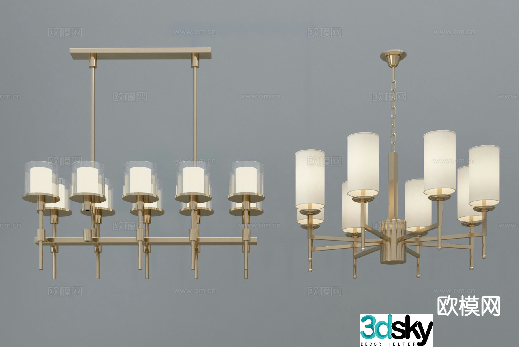 Modern multi-head chandelier 3d model
