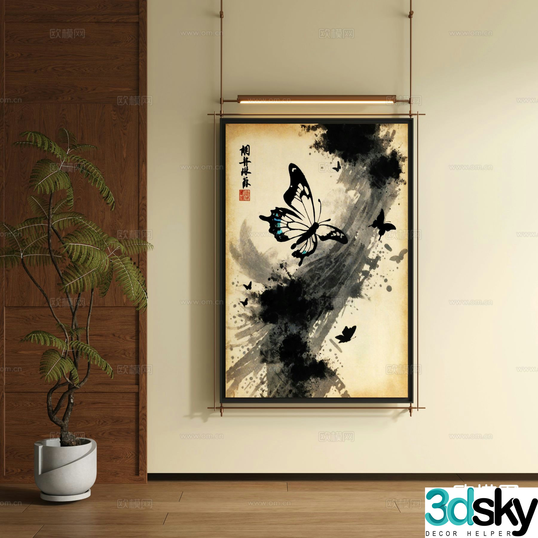 New Chinese style decorative painting ink painting hanging painting 3D model