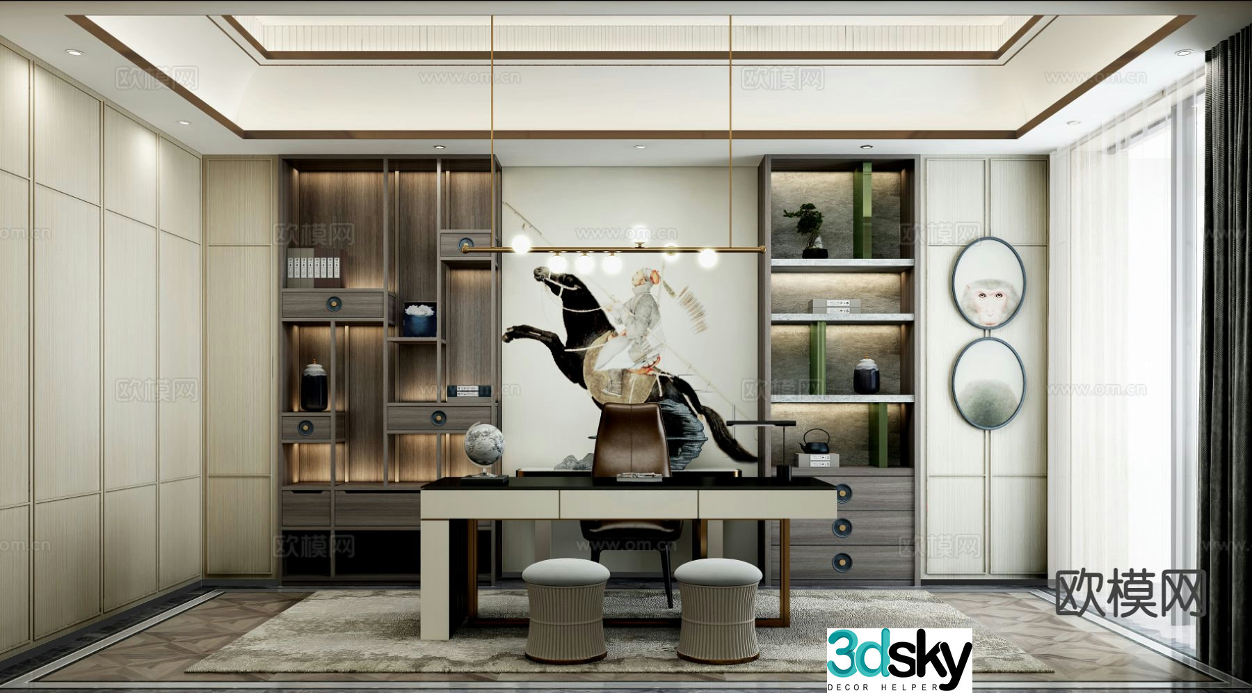 New Chinese style study 3D model