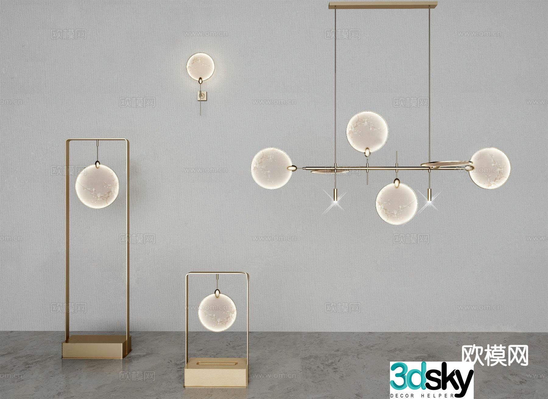Modern metal chandelier floor lamp 3d model