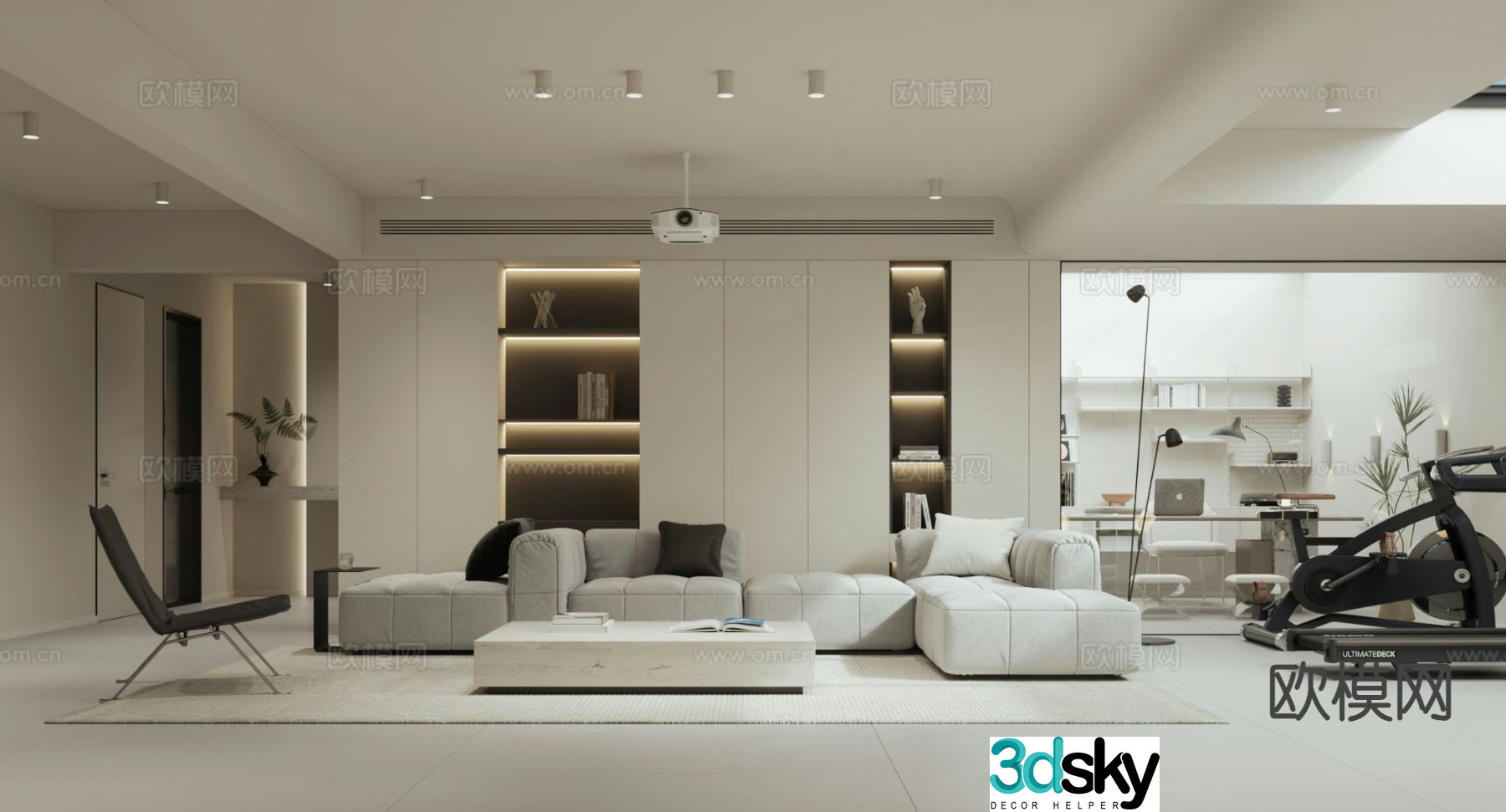 3D model of the rest and entertainment room gym audio-visual room on the first floor of the villa