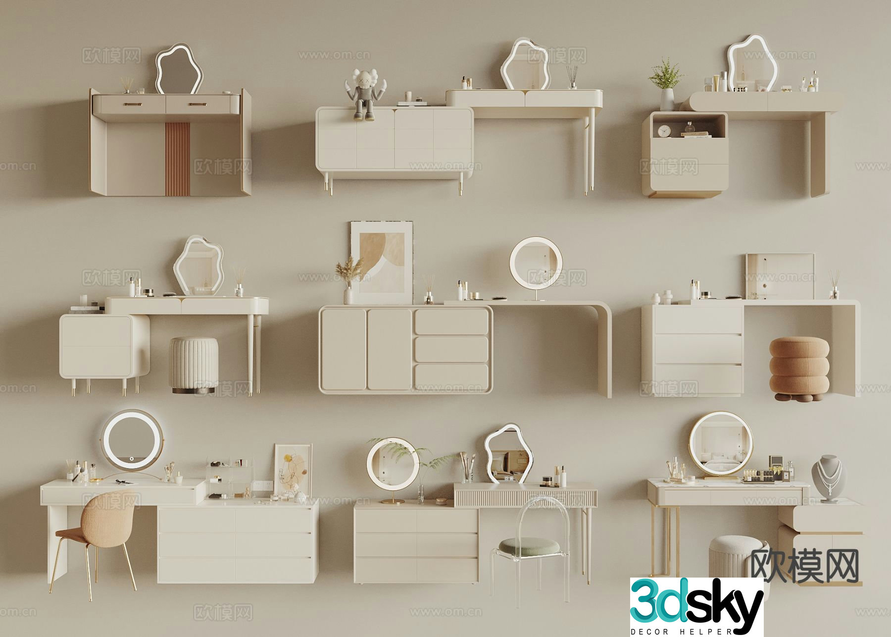 Cream style dressing table dressing table 3d model