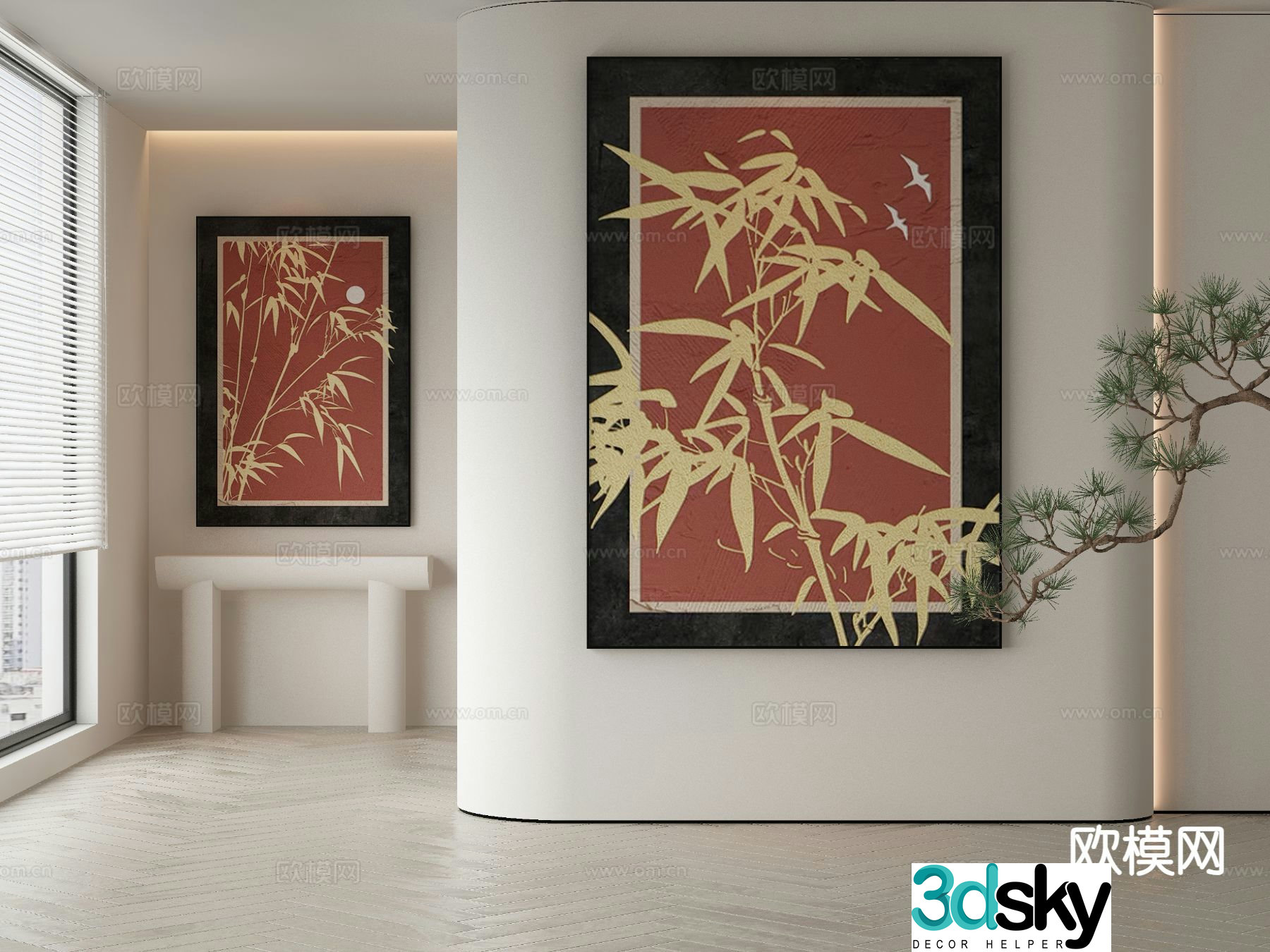 New Chinese style bamboo leaf painting decorative painting 3d model