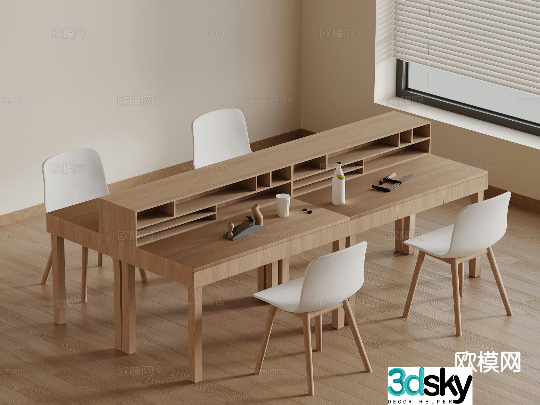 Modern handicraft workshop solid wood tables and chairs handmade table 3D model