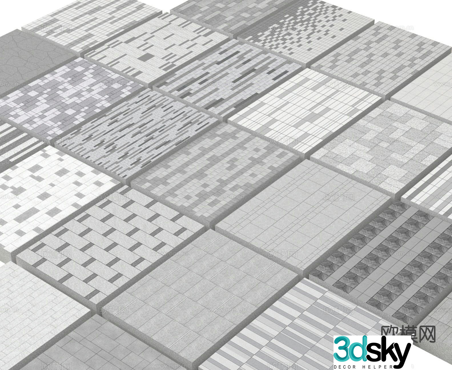 Tingbu sketch bluestone slab garden road paving 3D model
