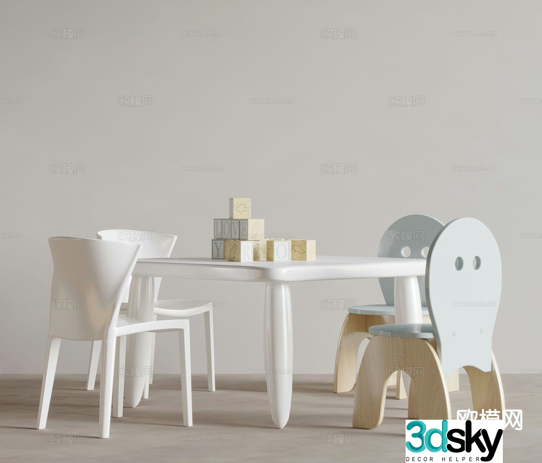 Modern children’s table and chair 3d model