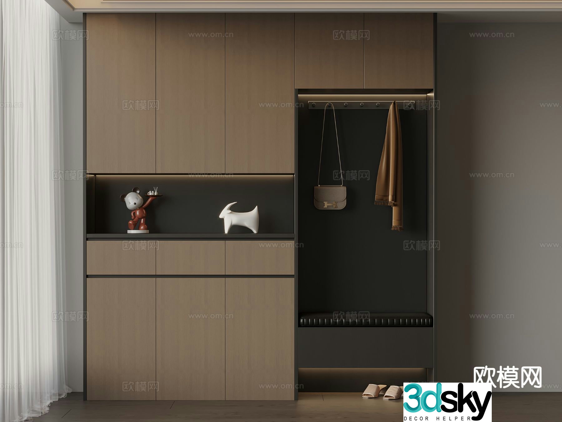 Italian style entrance shoe cabinet 3D model