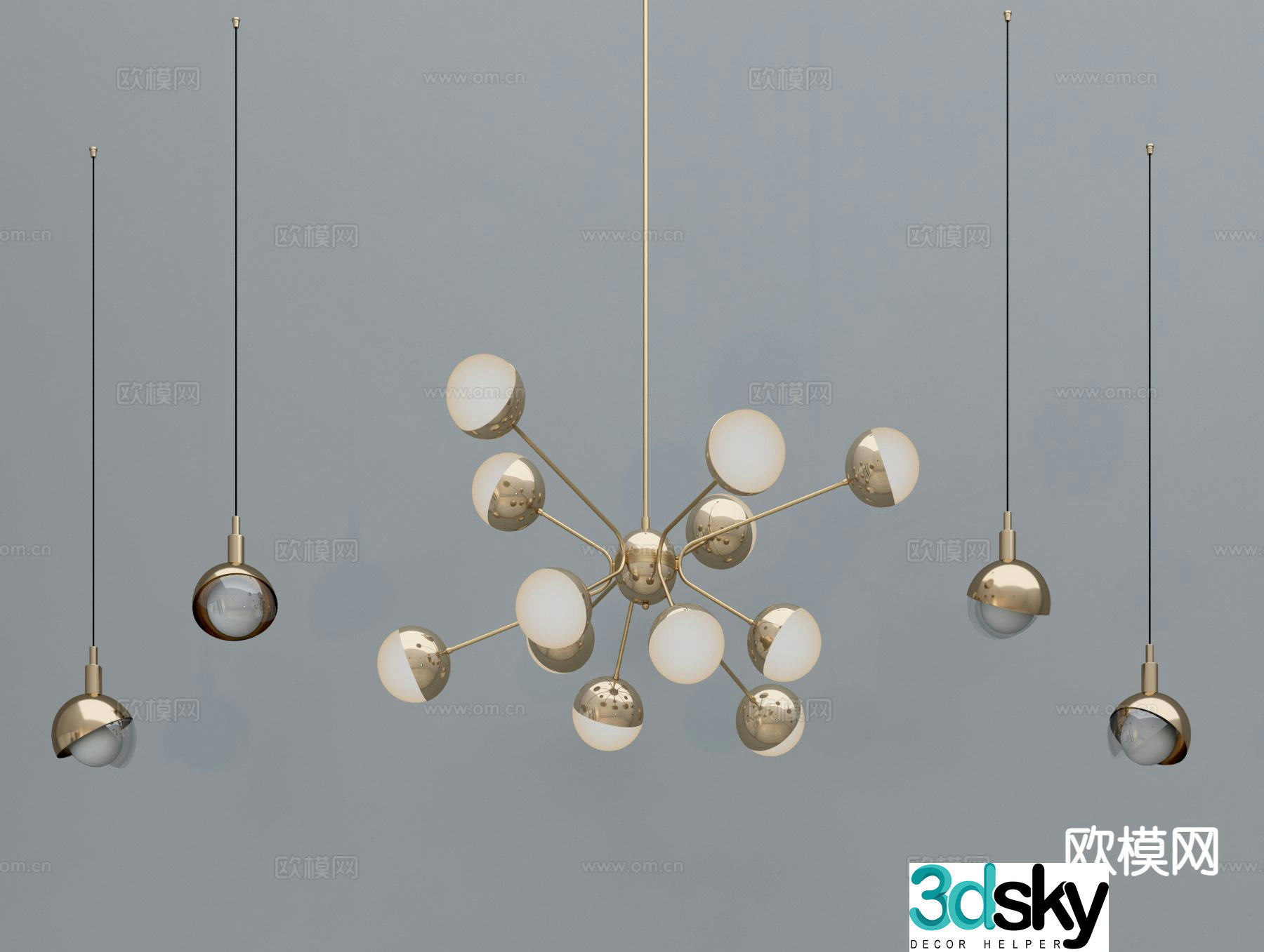 Light luxury multi-head chandelier bulb chandelier 3d model