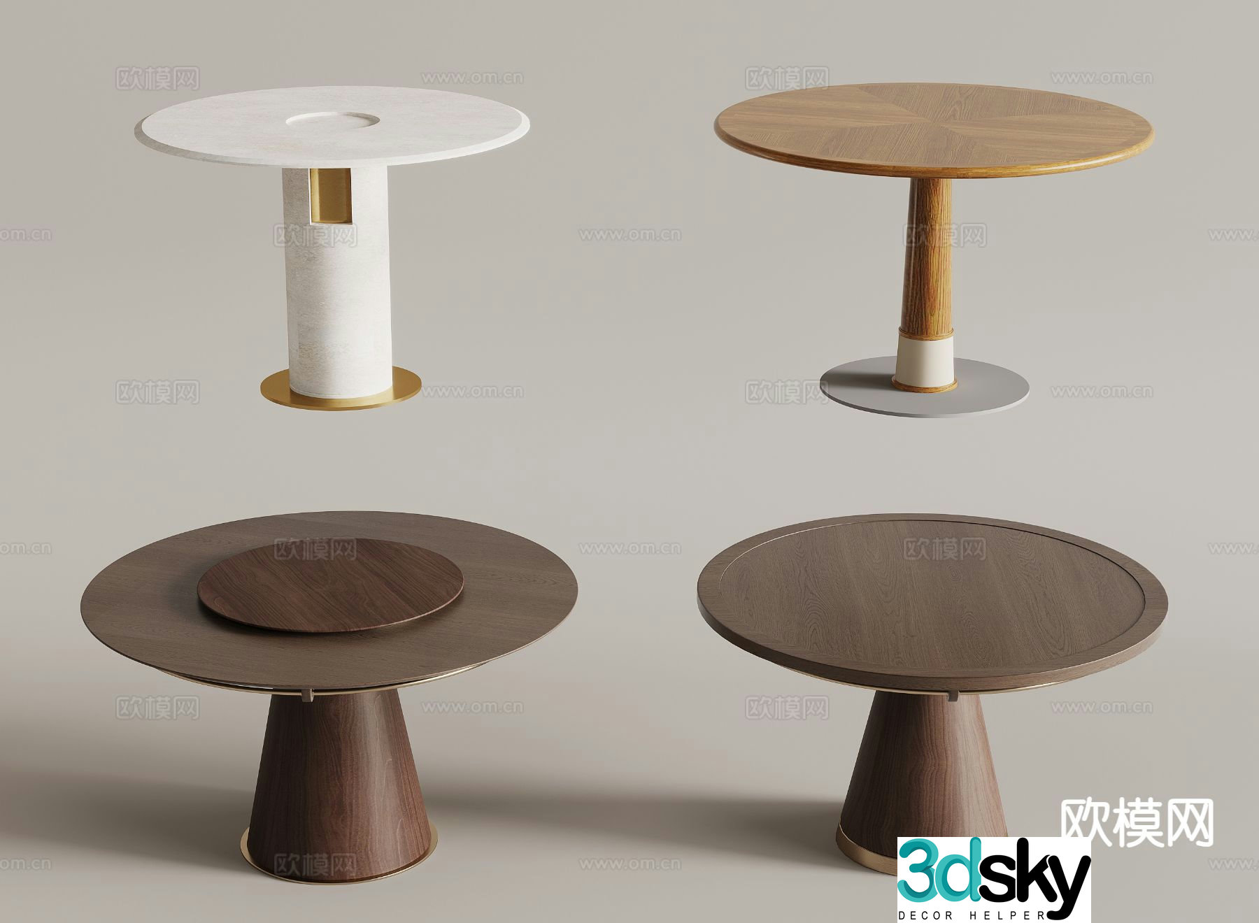 Modern solid wood dining table round dining table 3d model