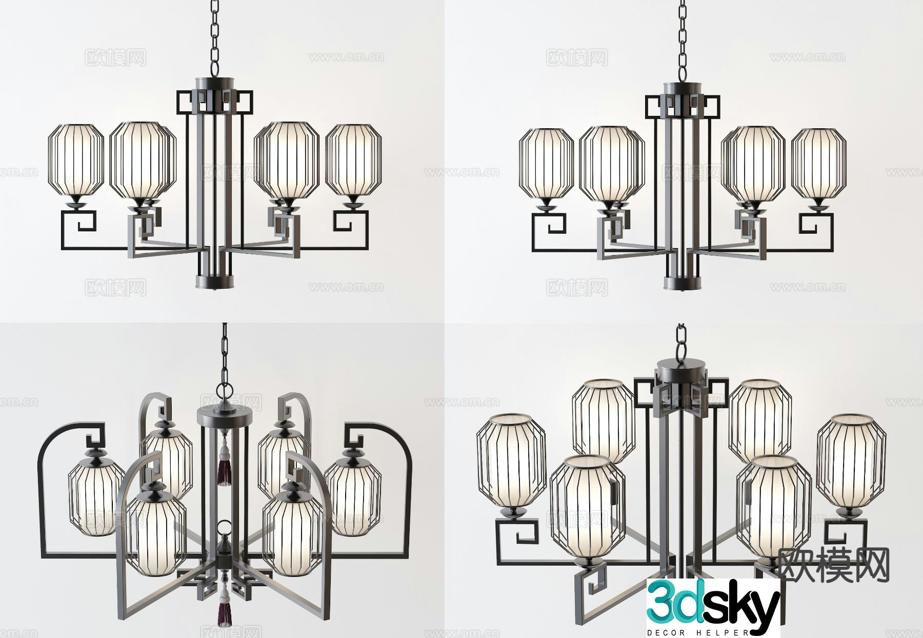 New Chinese style iron chandelier multi-head chandelier 3D model