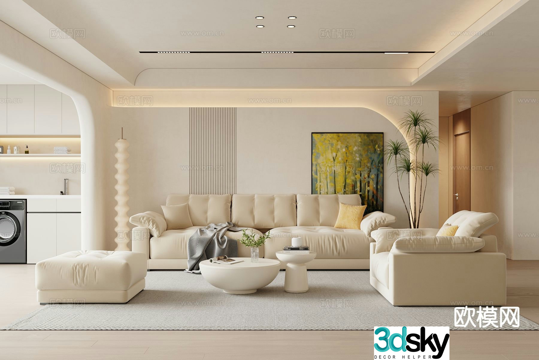 Cream style living room 3d model