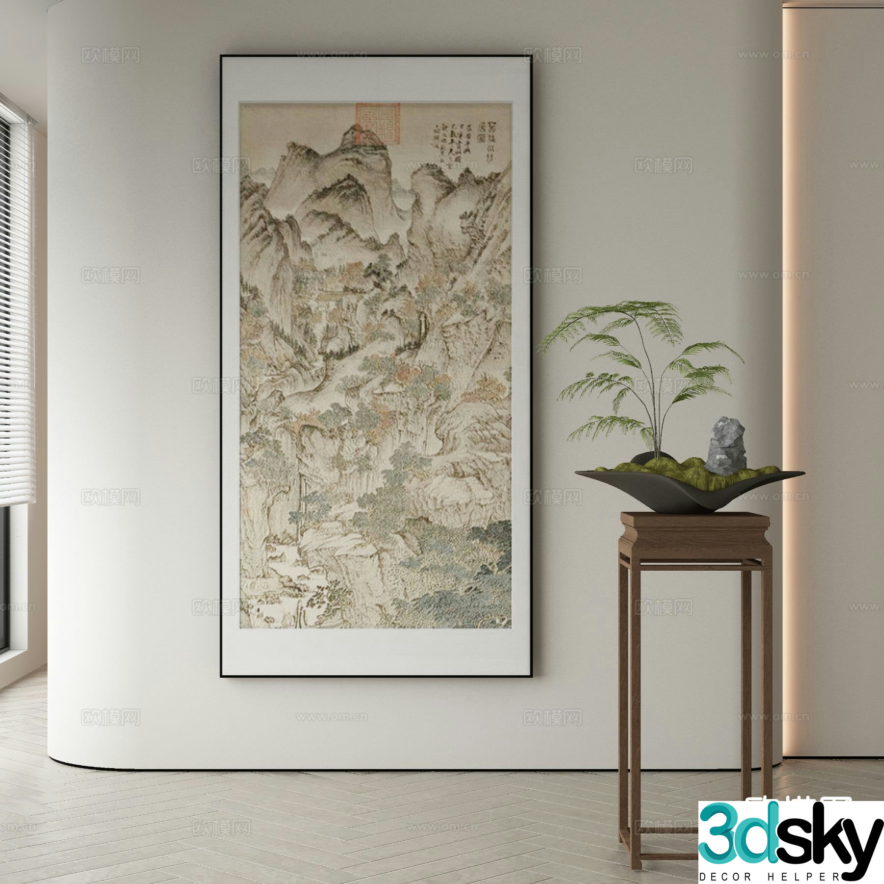 New Chinese style decorative painting traditional Chinese painting landscape painting 3D model
