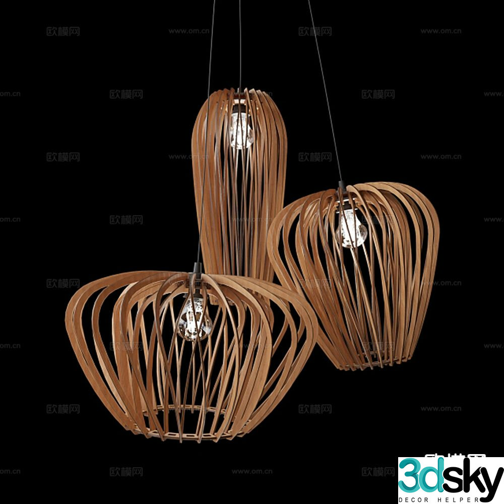 Wabi-sabi solid wood chandelier 3d model