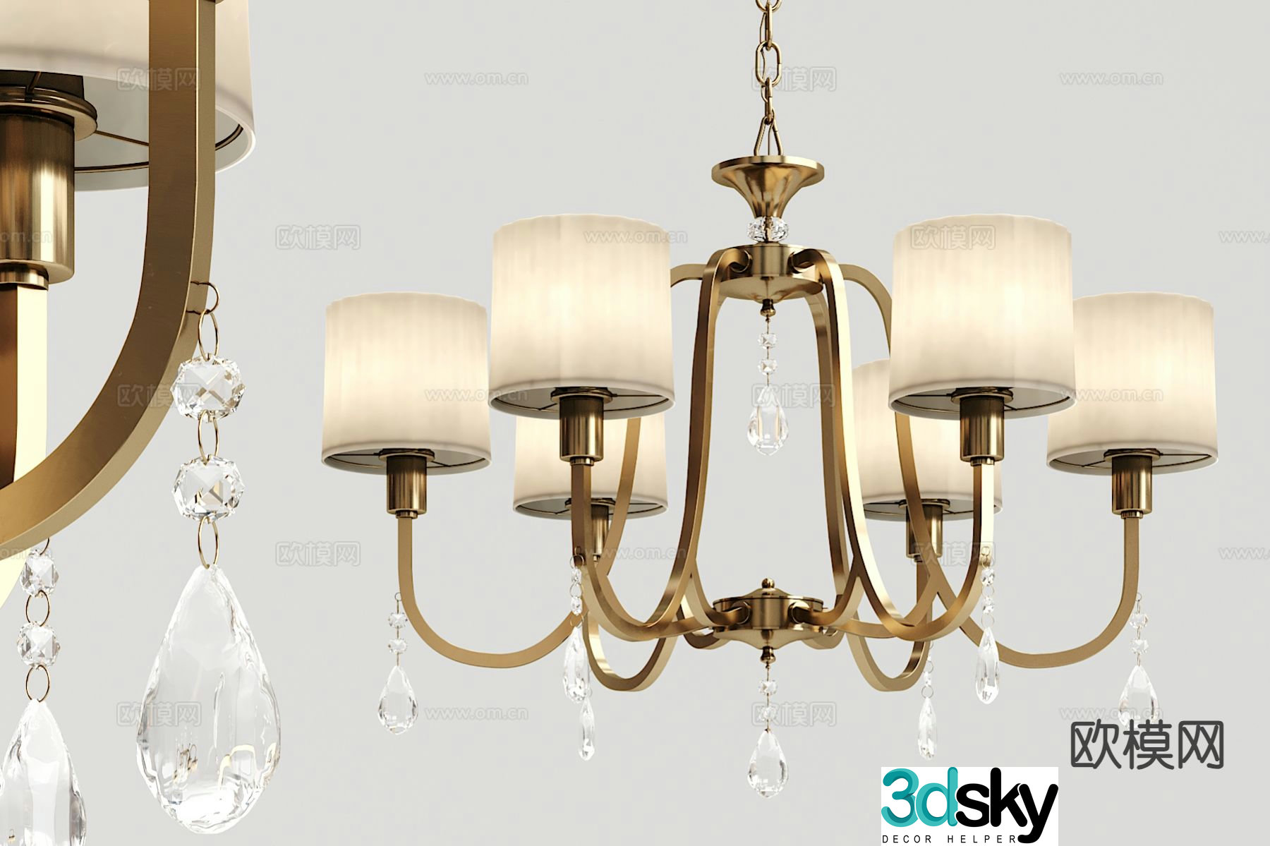 Simple European multi-head chandelier 3D model