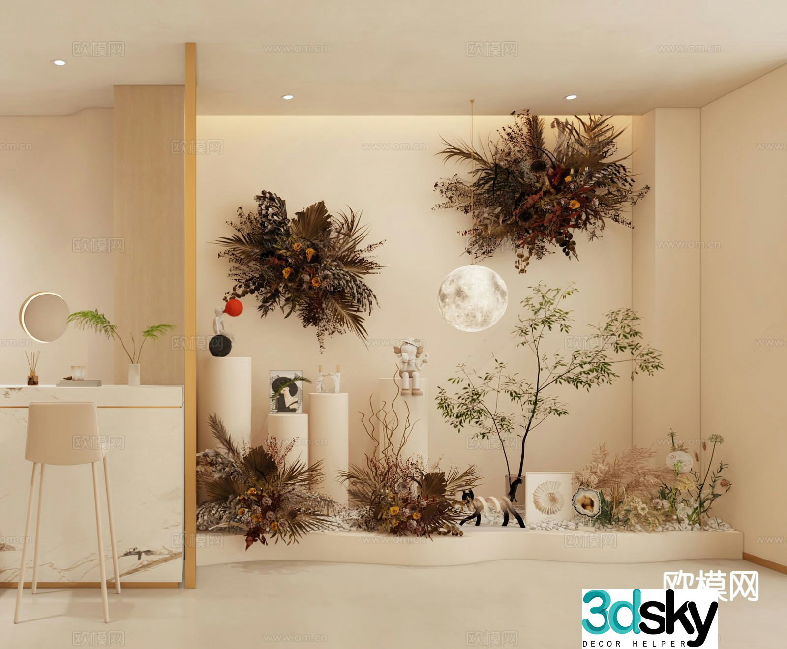 Cream style art installation decoration landscaping beauty salon decoration green plant 3D model