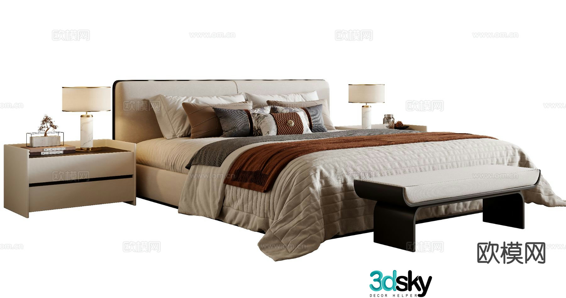 New Chinese style double bed 3d model