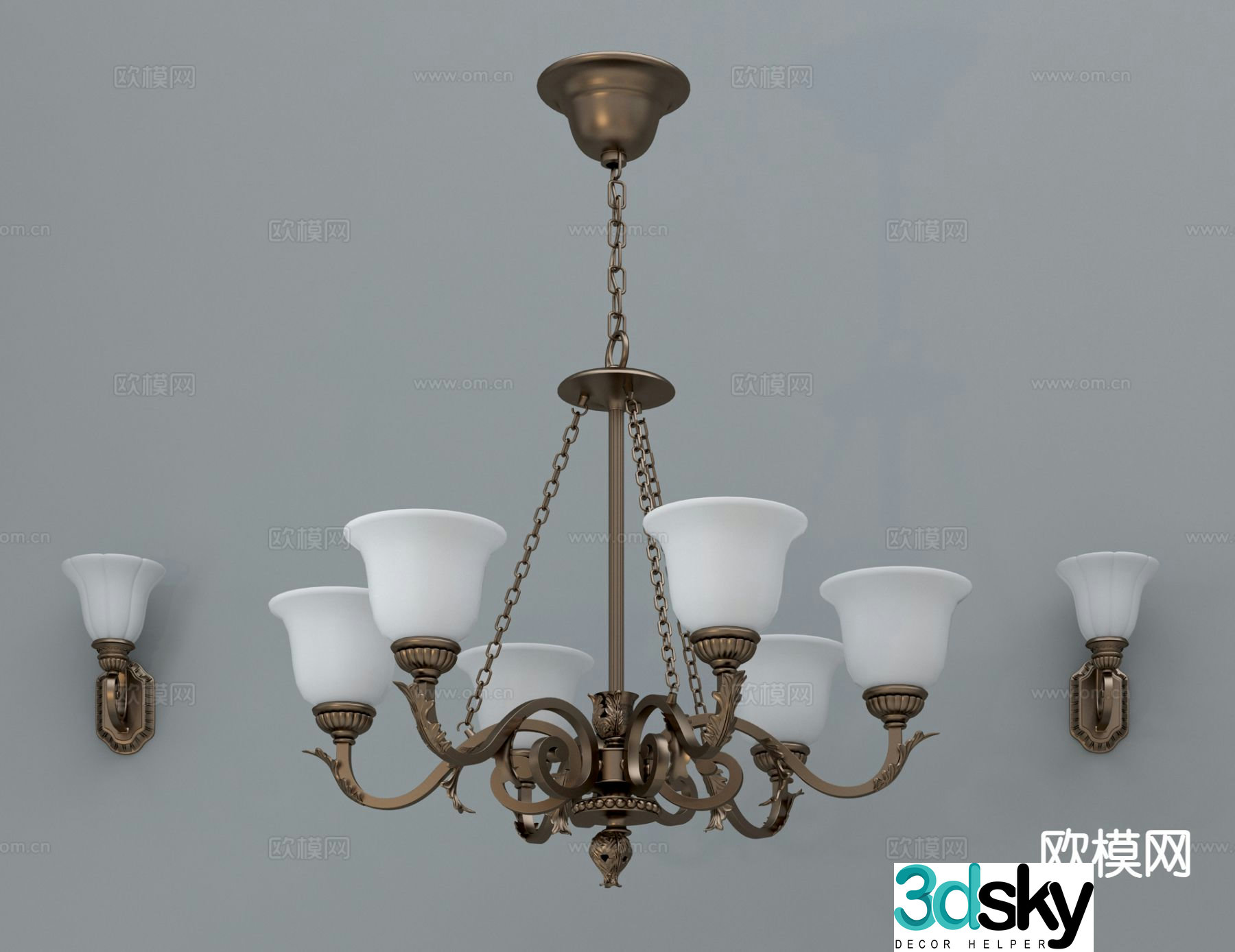 European style multi-head chandelier 3d model