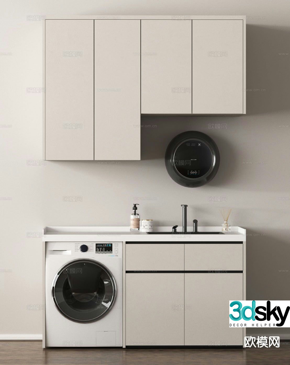 Modern washing machine cabinet balcony cabinet washing machine 3d model