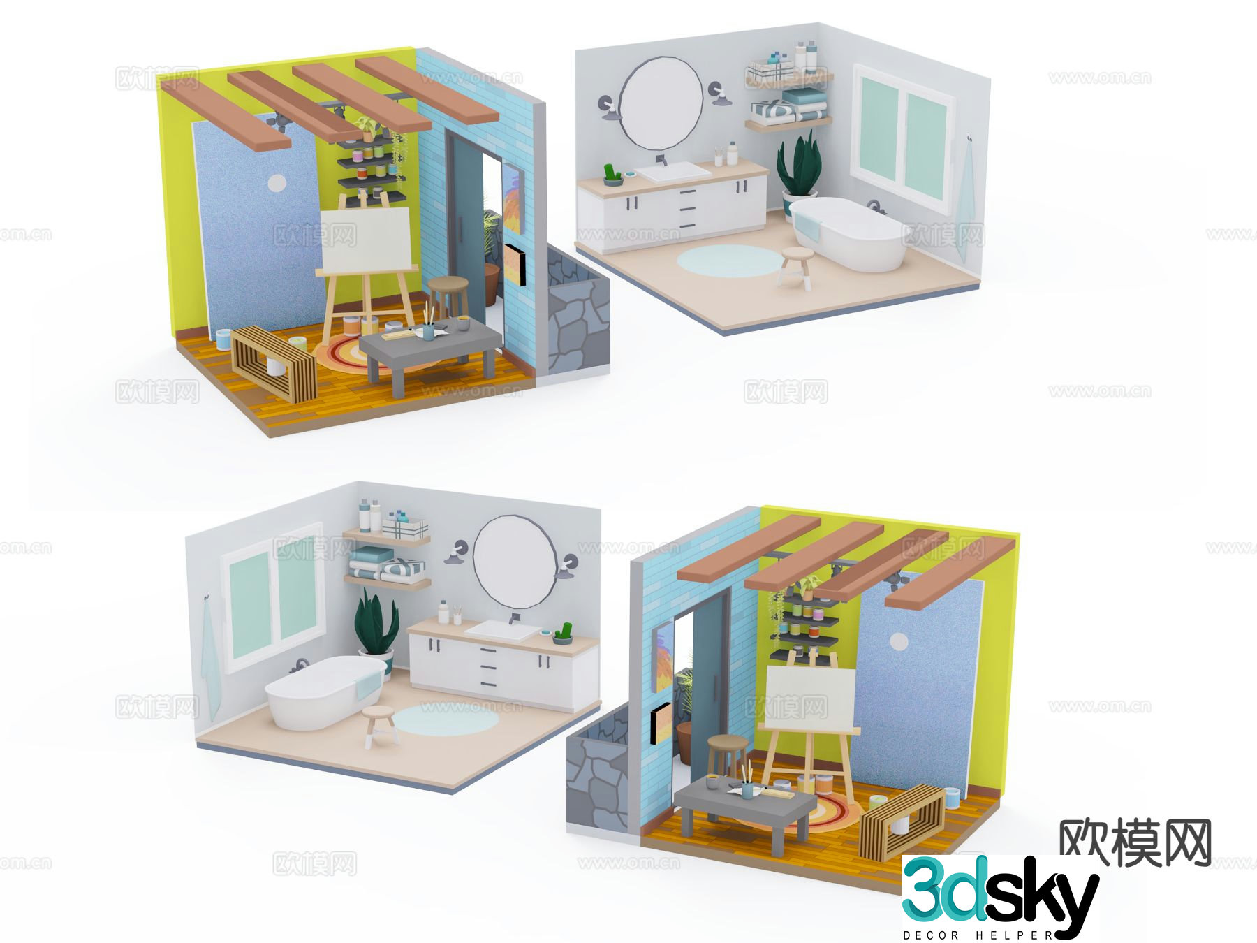 Microscopic Toys Beautiful Chen Play House Scene 3D Model