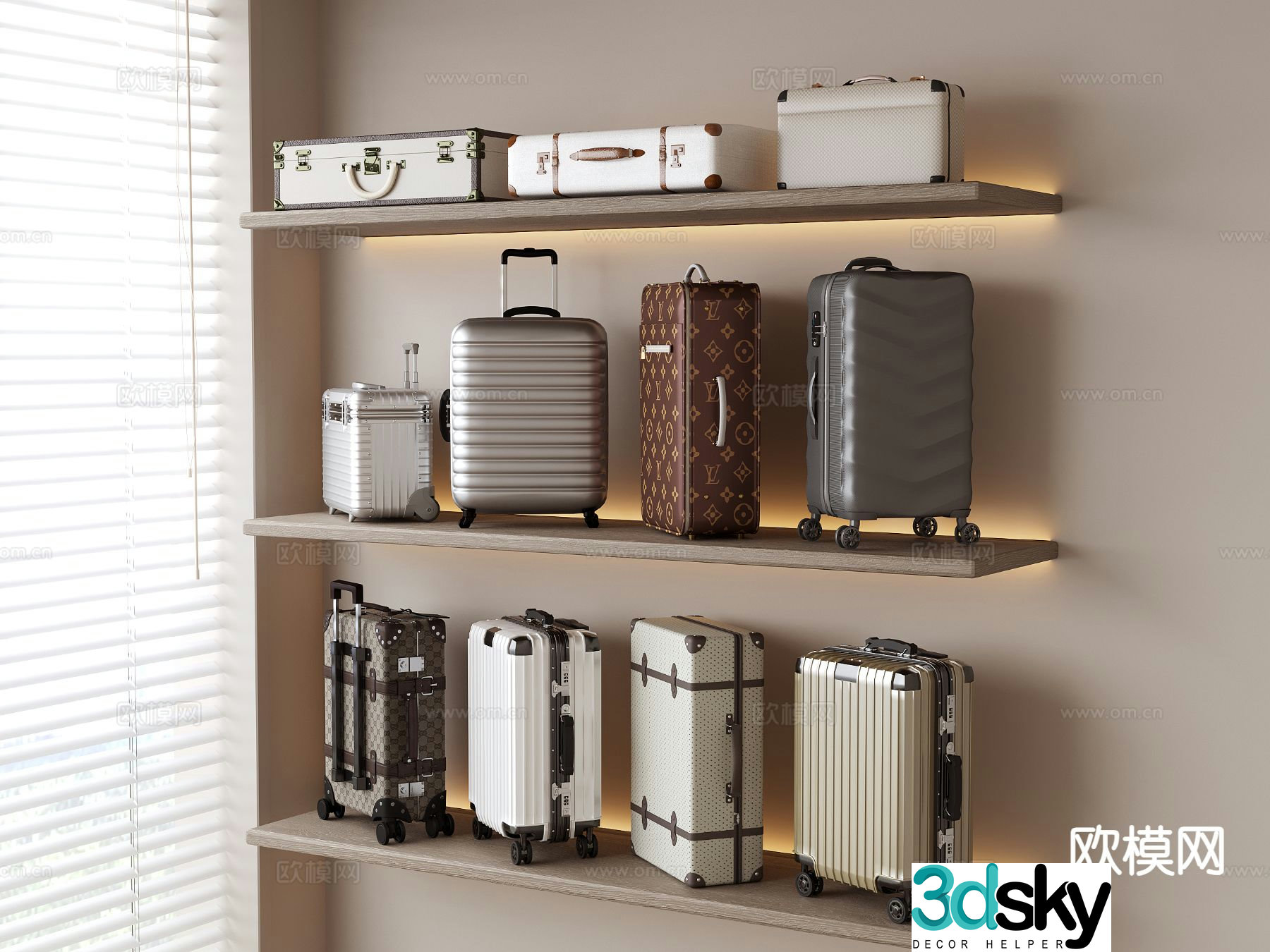Modern luggage trolley suitcase 3d model