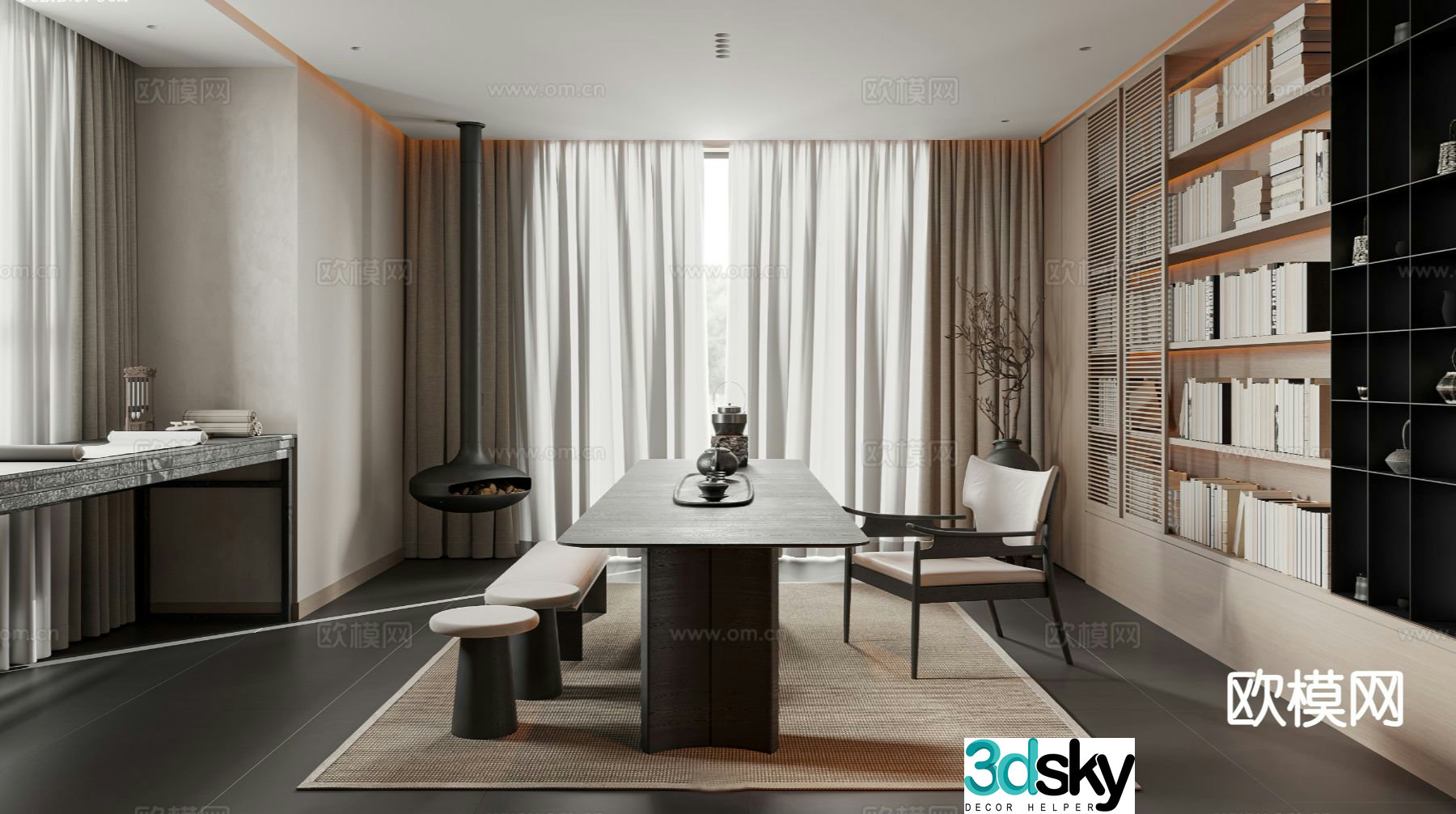 Modern study room 3d model