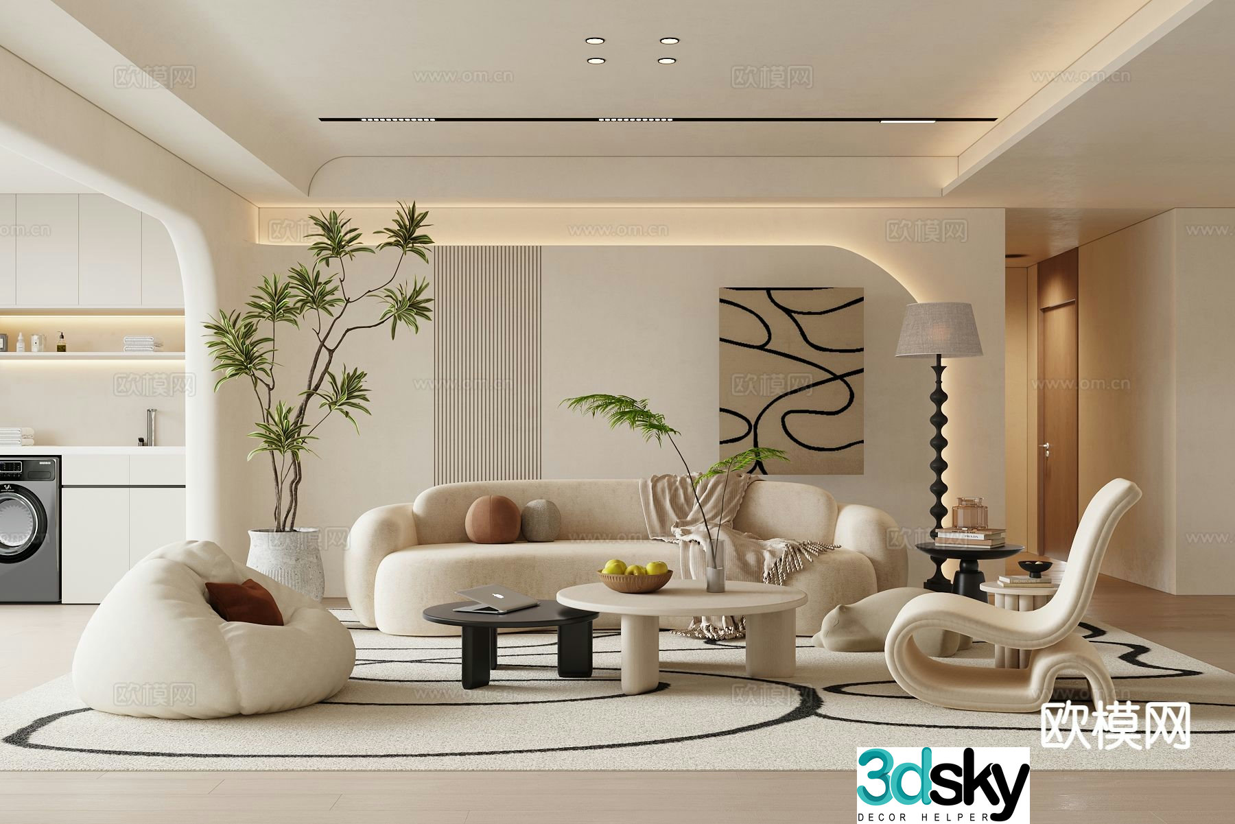Cream style living room 3d model