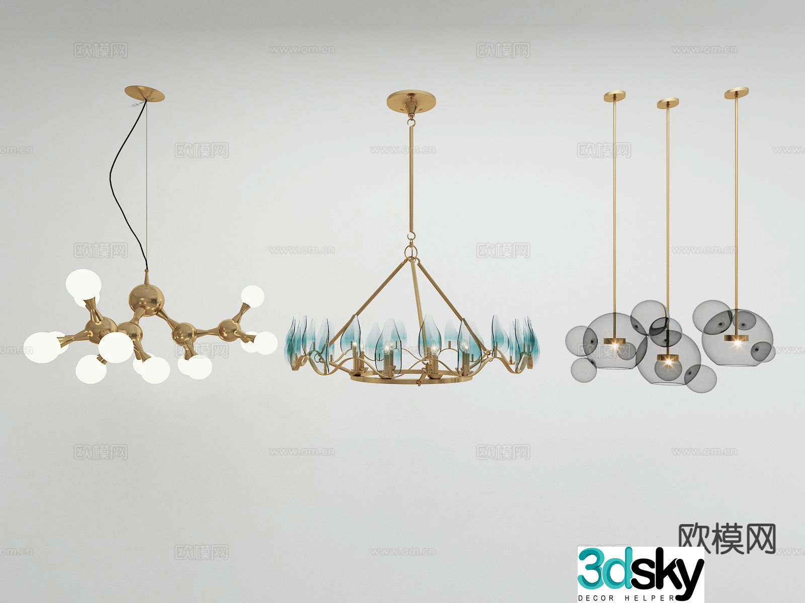 Modern multi-head chandelier 3d model