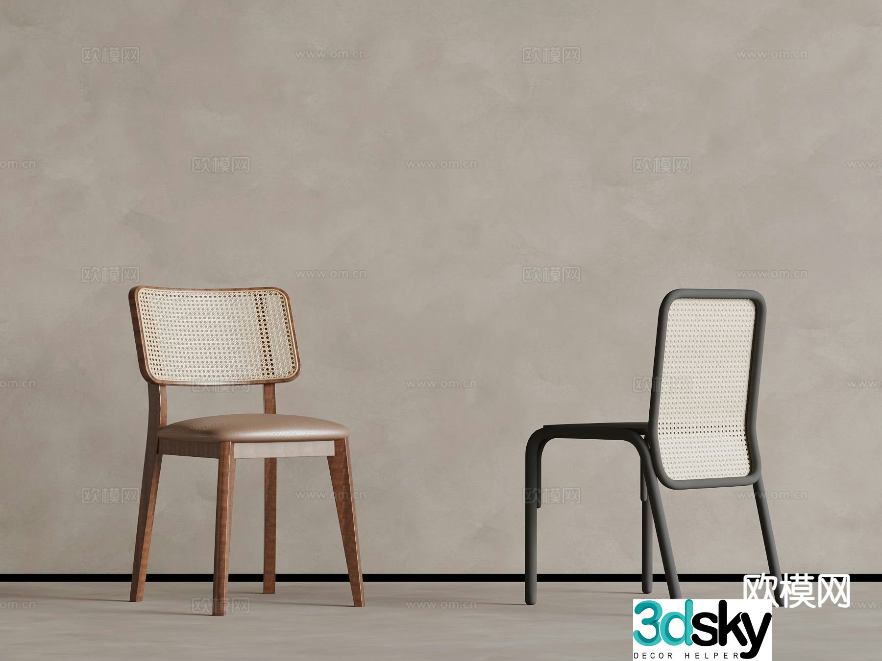 Wabi-sabi rattan chair dining chair leisure chair 3D model