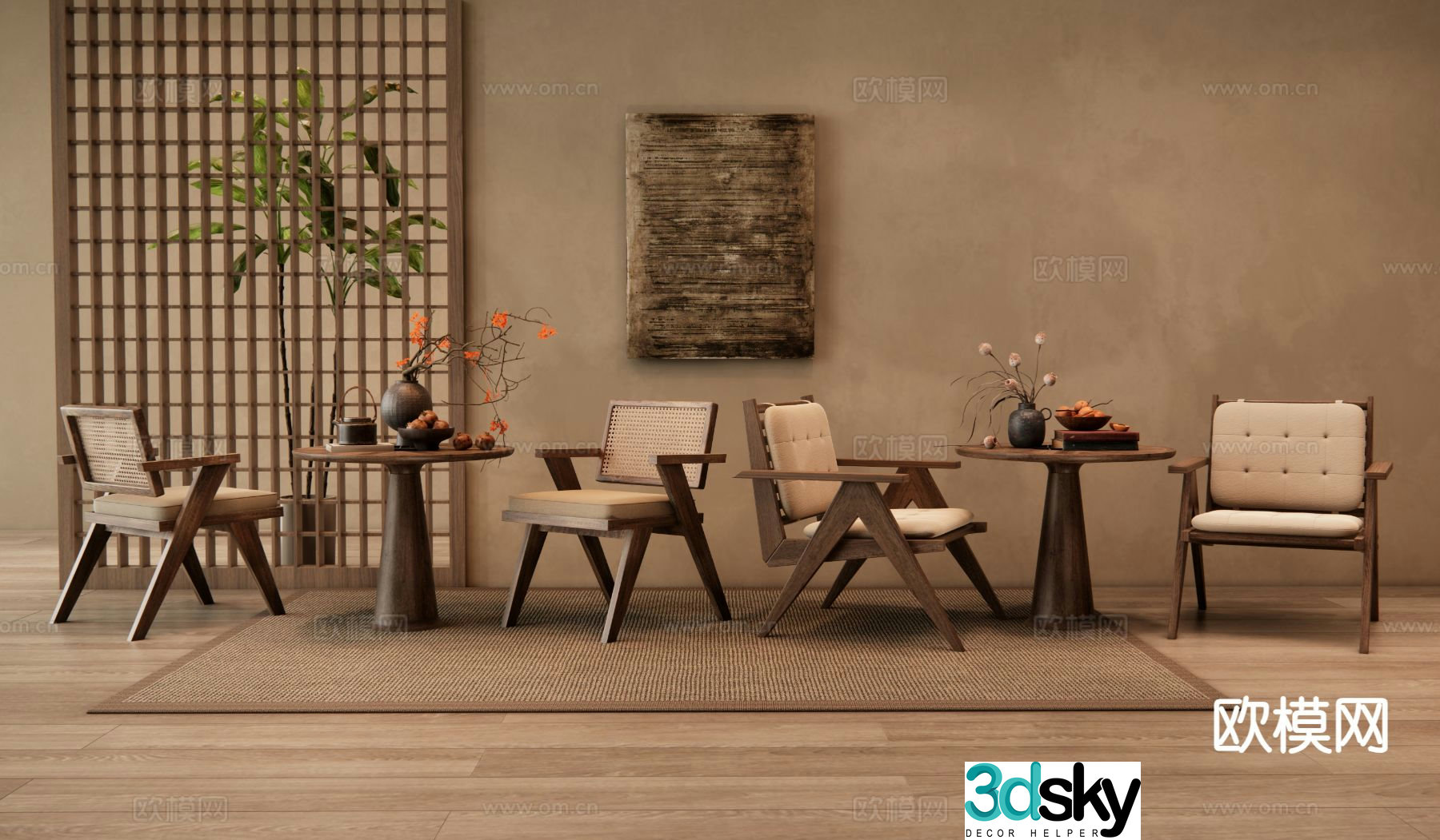 Wabi Sabi Leisure Table and Chair Negotiation Table and Chair 3D Model