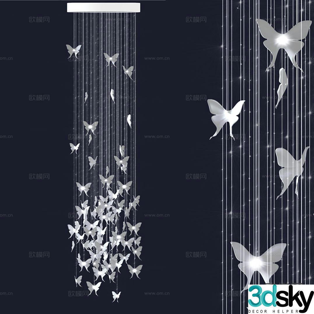 Nordic restaurant butterfly chandelier 3d model