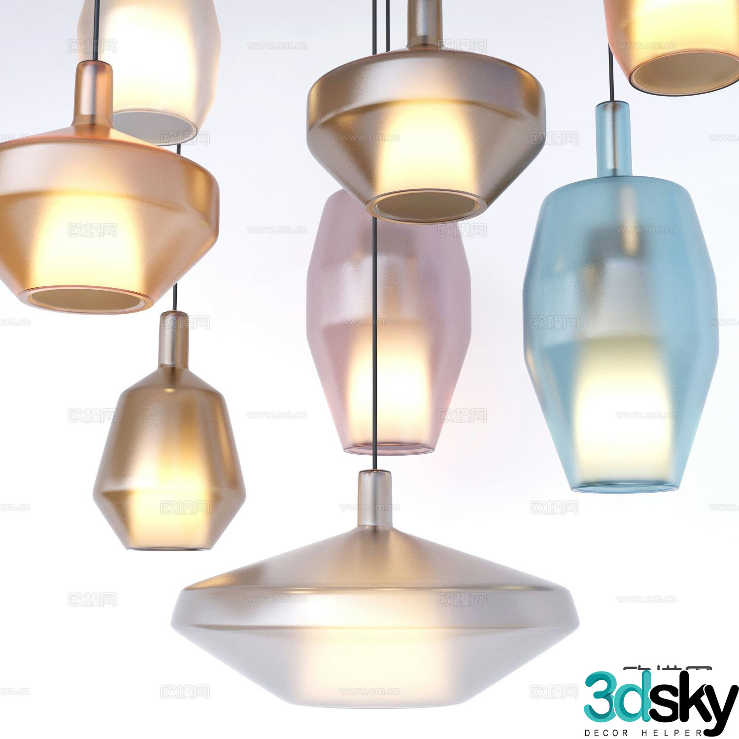 Simple European small chandelier frosted glass chandelier 3D model