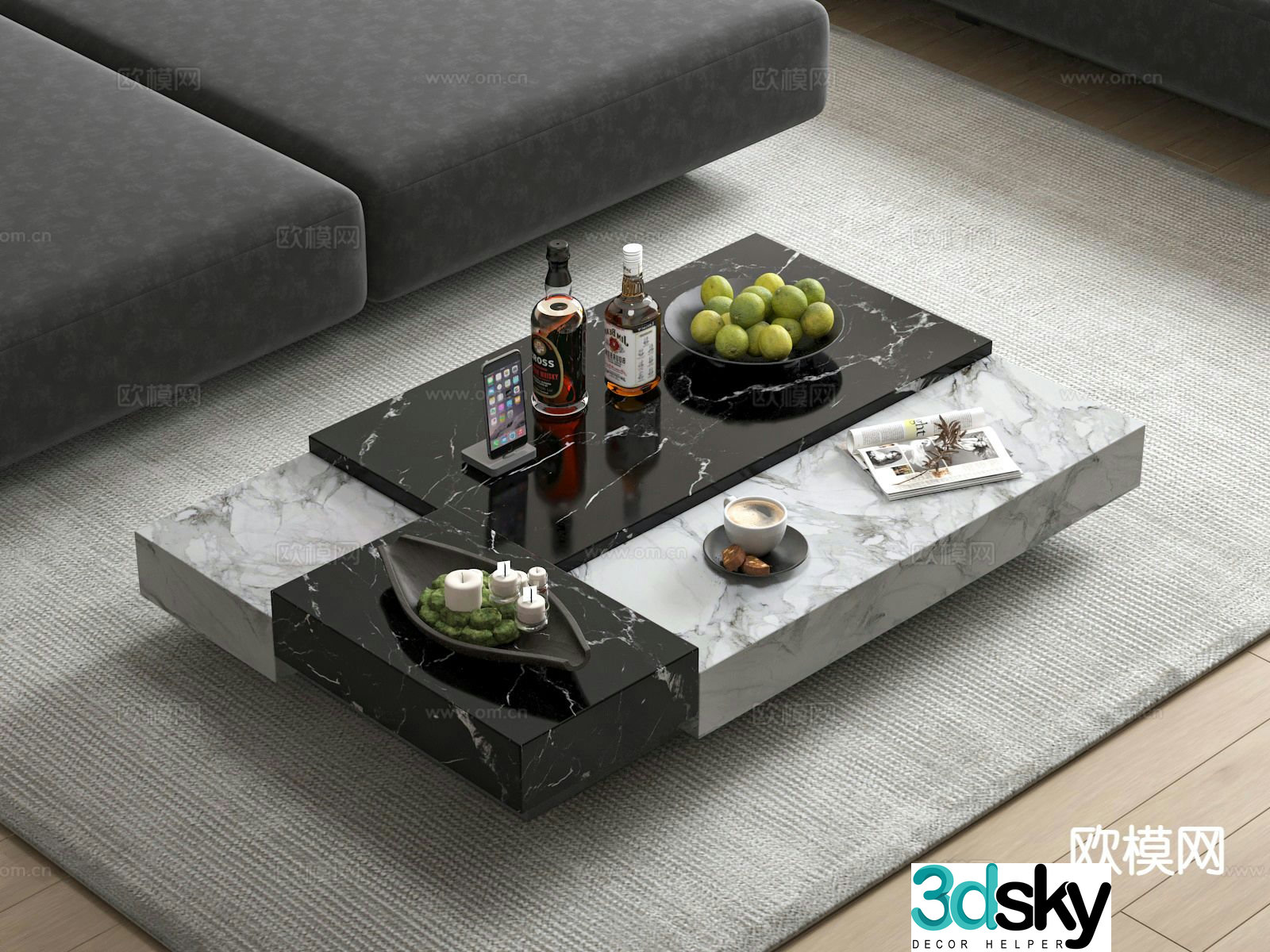 Italian coffee table marble coffee table 3d model