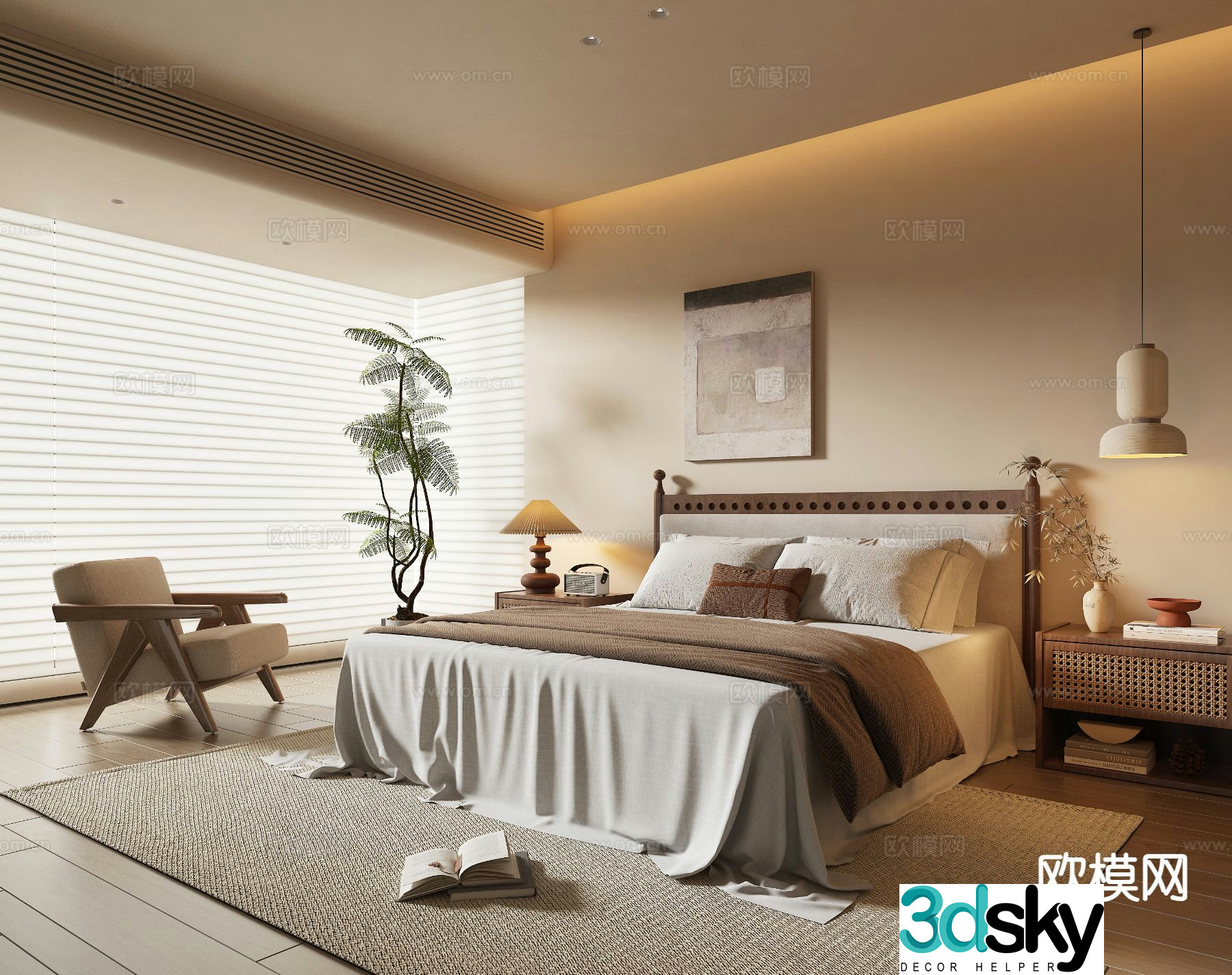 Wabi-sabi retro bedroom master bedroom 3d model