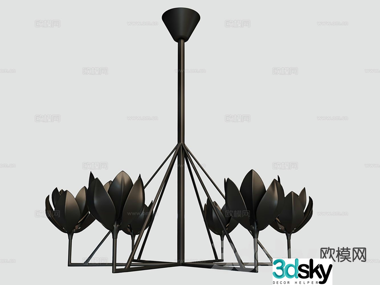 New Chinese Lotus Lamp Zen Chandelier 3D model