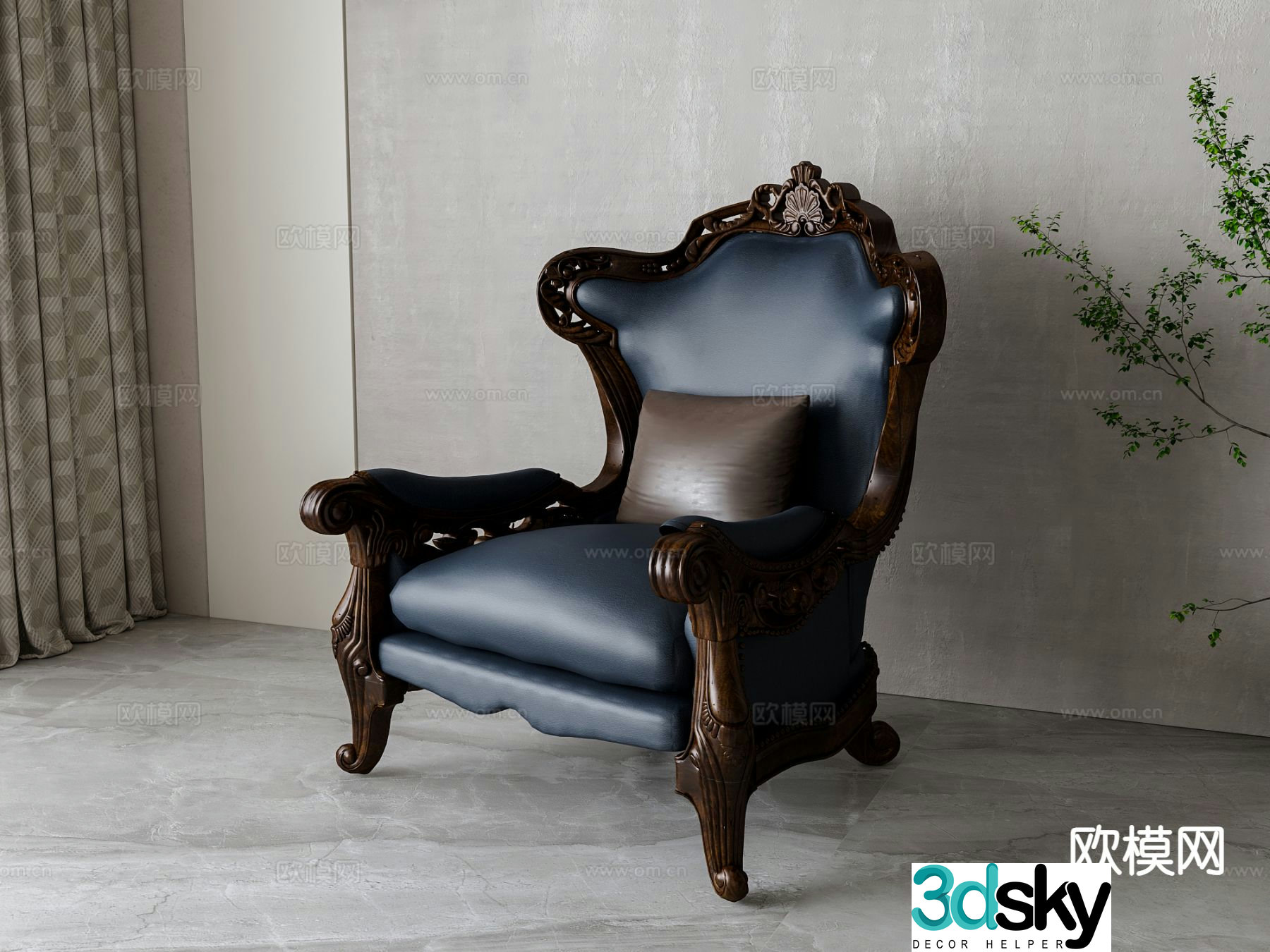 American single sofa leather sofa 3d model