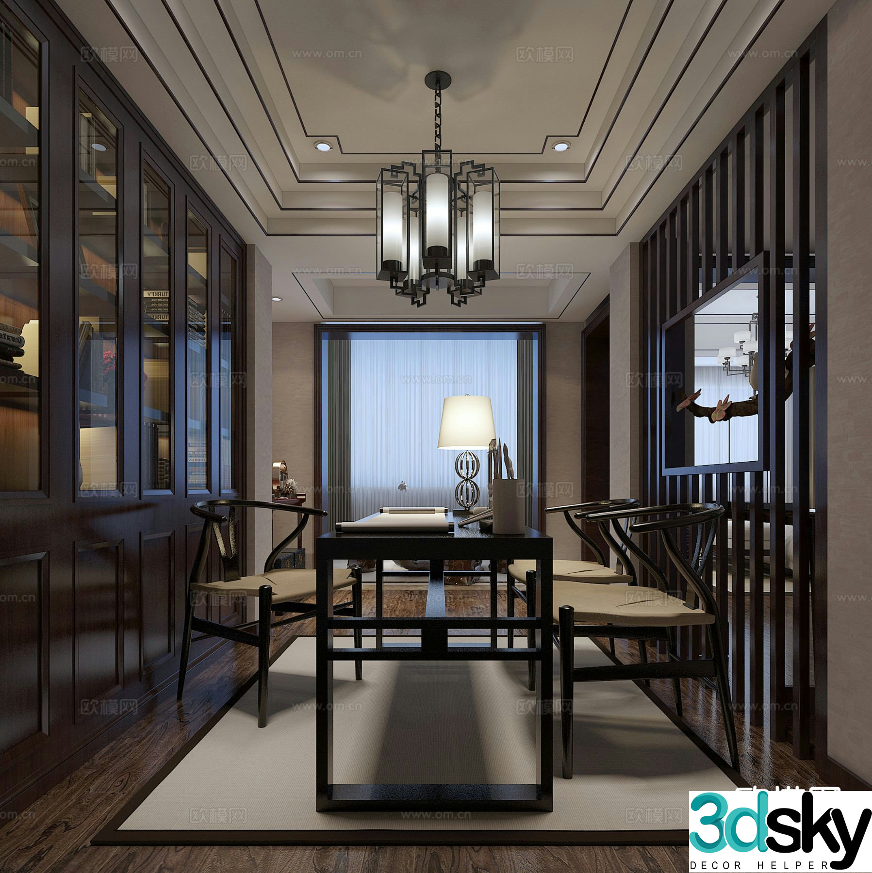 New Chinese style study 3D model