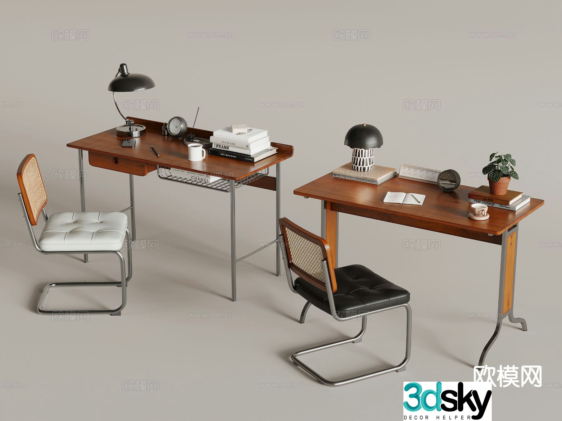 Medieval style writing desk desk chair 3d model