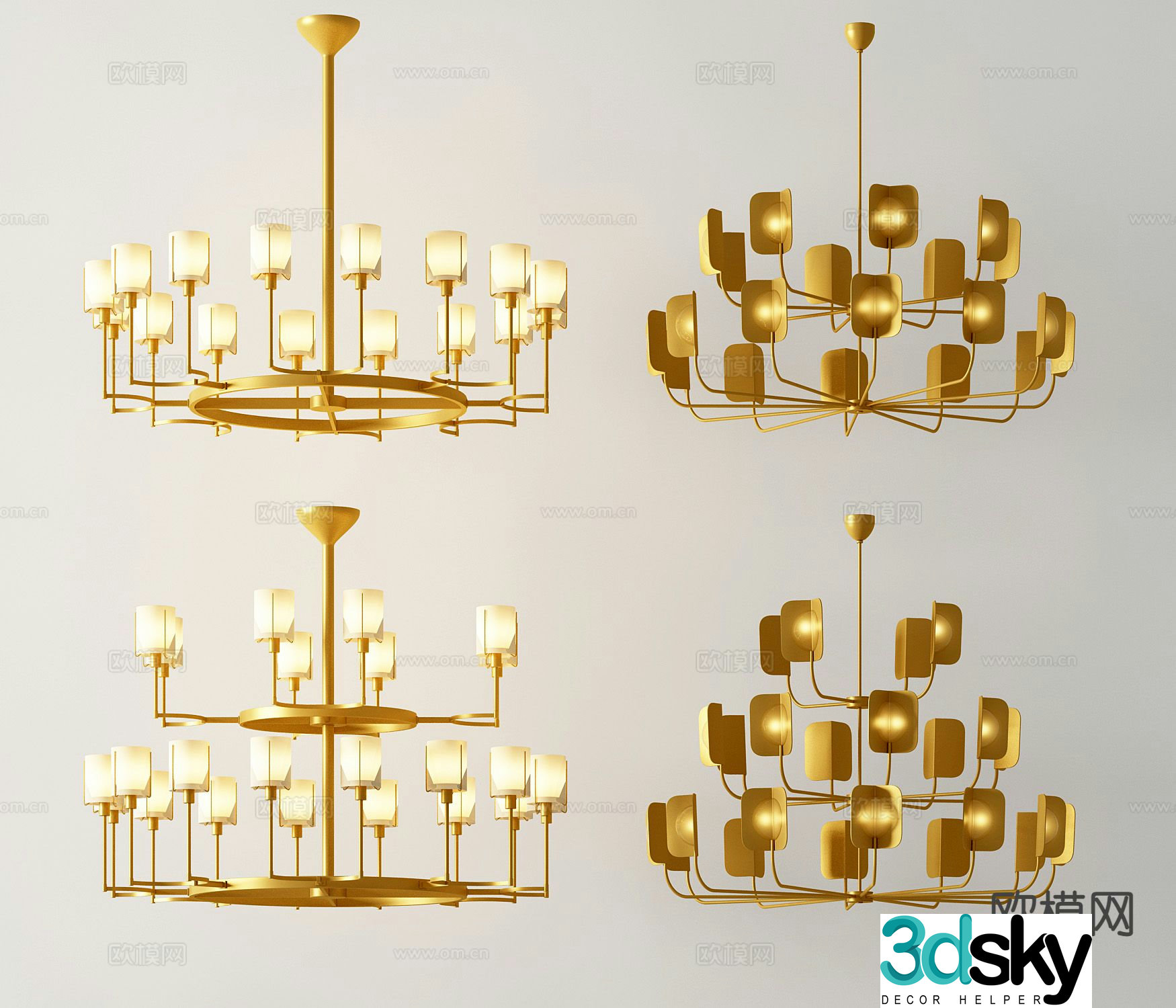 Light luxury multi-head chandelier 3D model