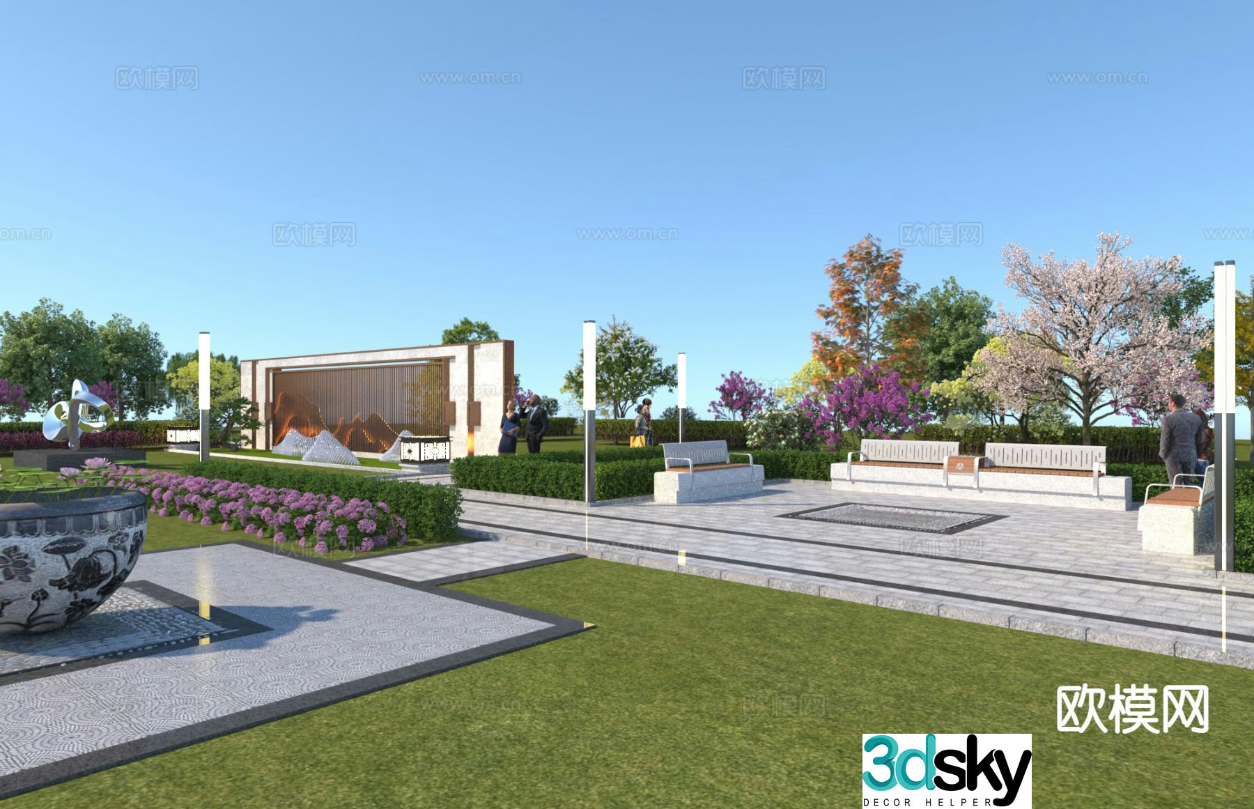 New Chinese style park landscape 3D model