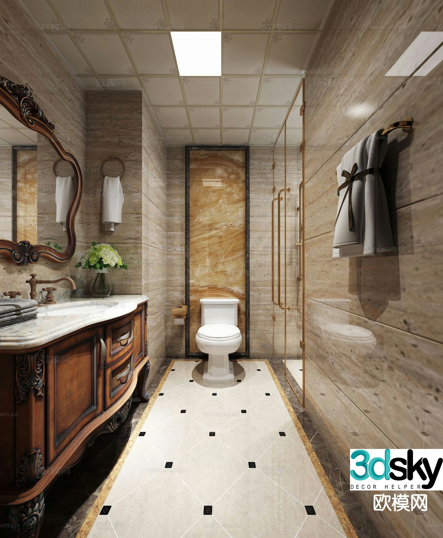 European style bathroom bathroom toilet 3d model