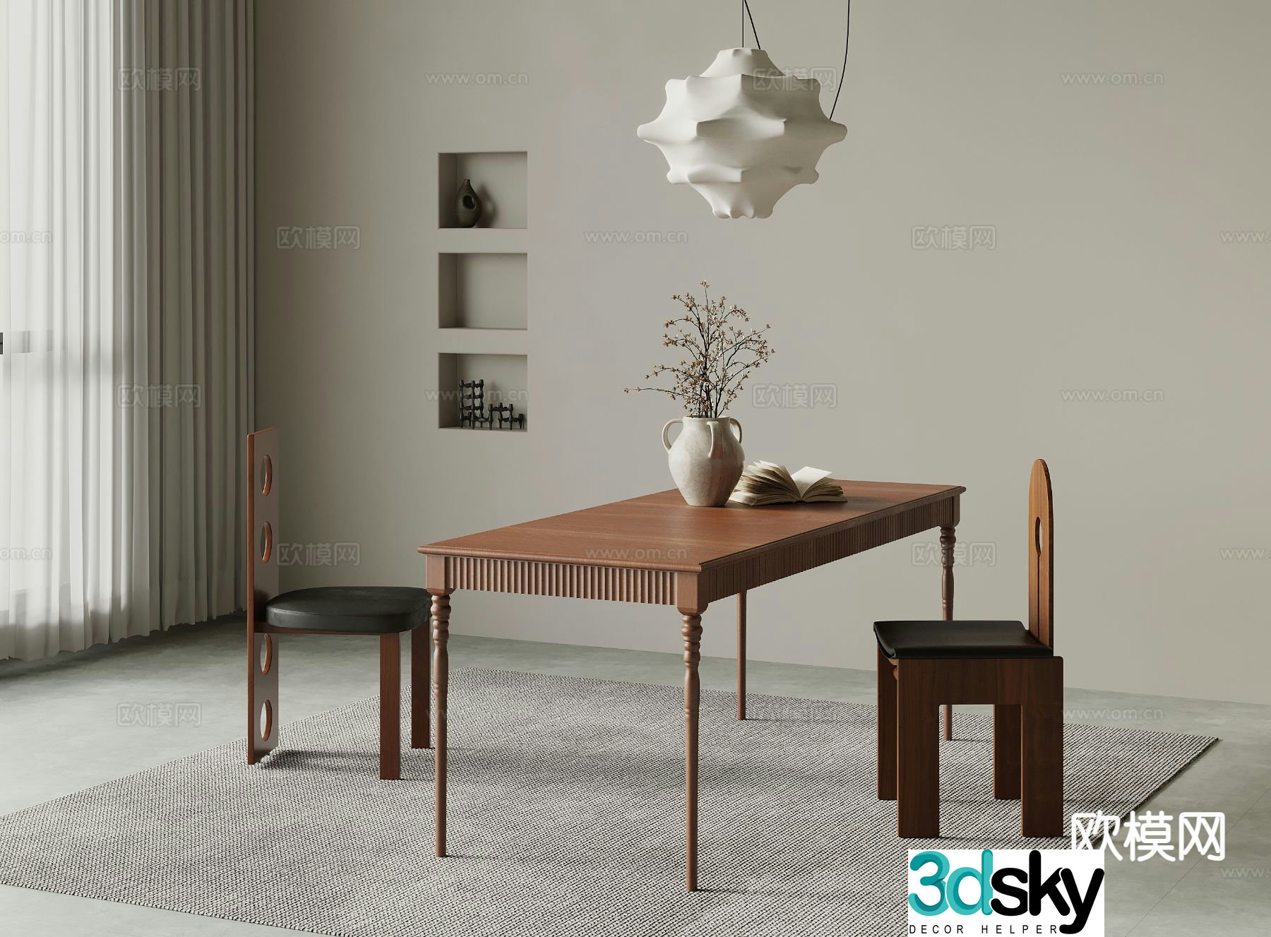 Medieval style solid wood dining table long table wooden table 3d model