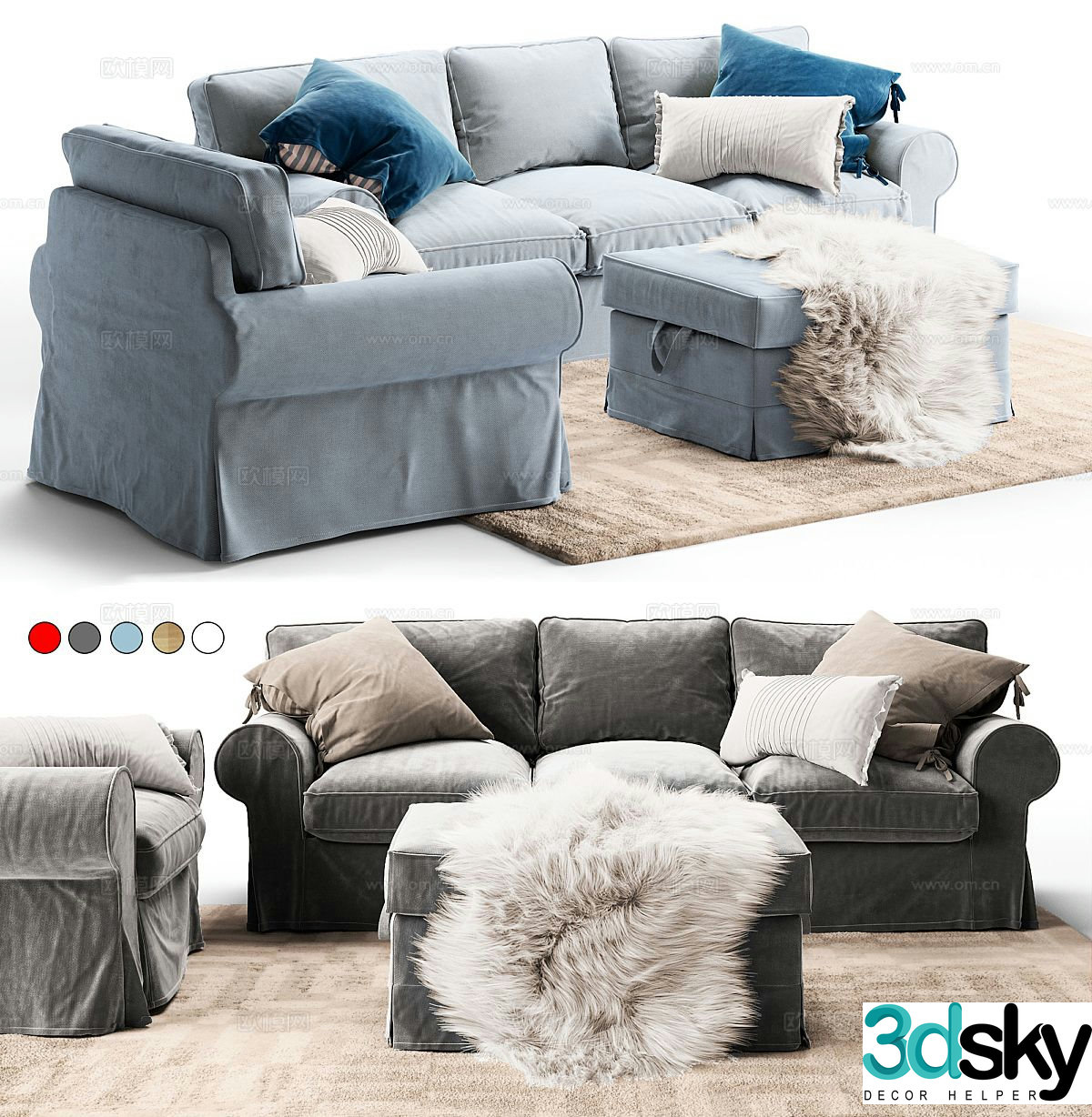 American multi-person sofa fabric combination sofa 3D model