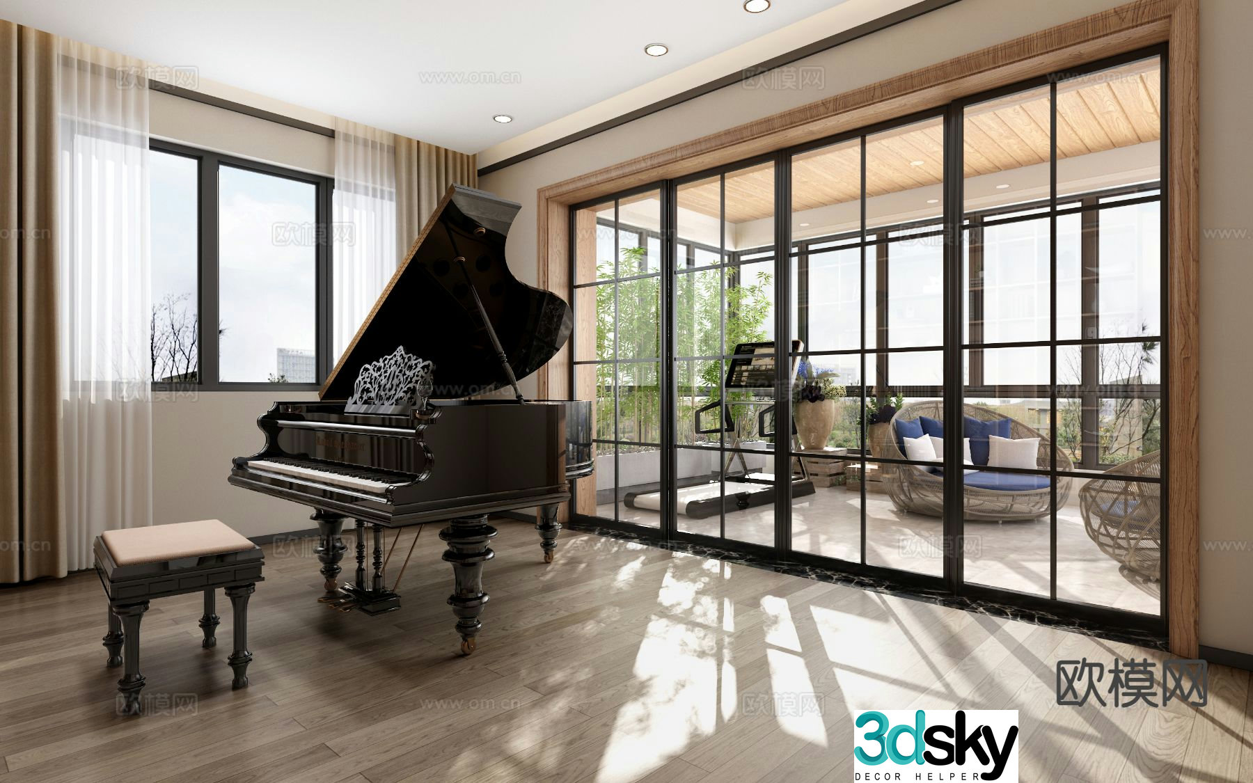 Modern study balcony 3d model